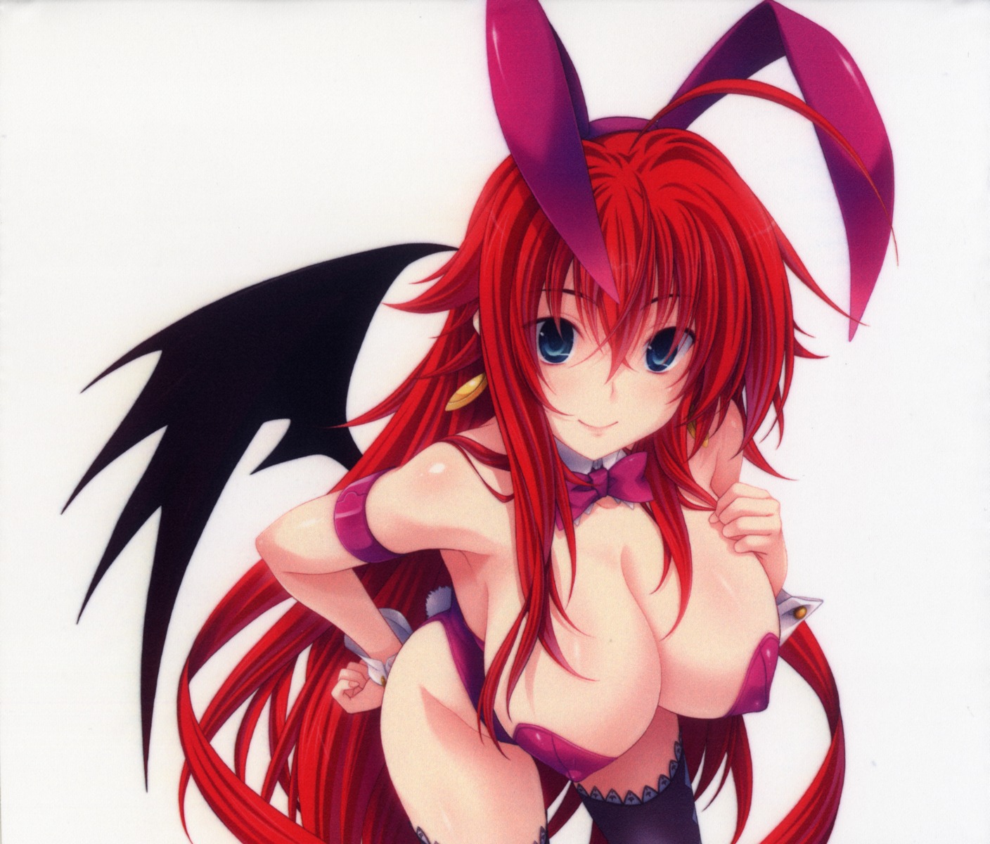 animal_ears bunny_ears bunny_girl cleavage erect_nipples highschool_dxd miyama-zero rias_gremory screening thighhighs wings