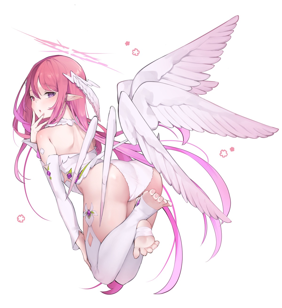 angel ass feet heterochromia hololive hololive_english irys_(hololive) leotard namiorii pointy_ears thighhighs wings