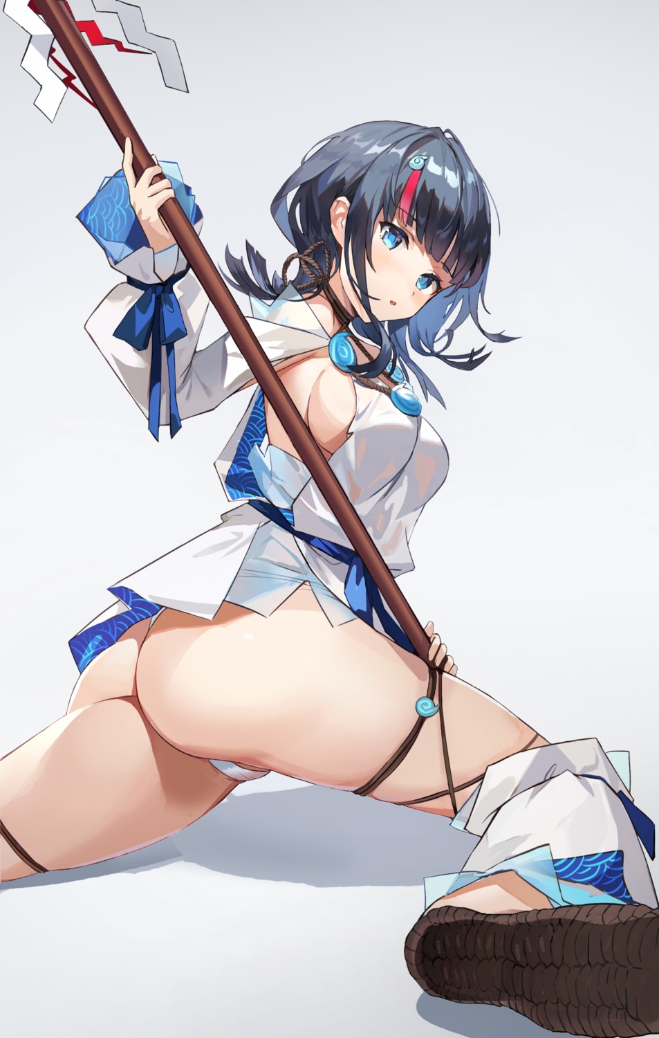 ass fate/grand_order garter japanese_clothes kuza_brs no_bra pantsu see_through thong utsumi_erice weapon