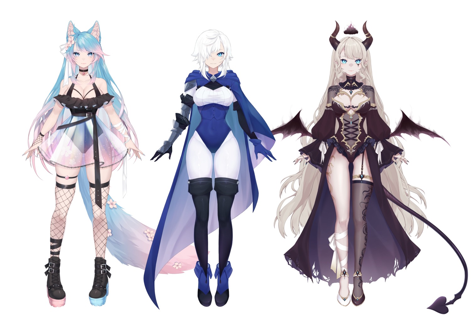 animal_ears fishnets garter horns leotard no_bra pantyhose see_through silvervale tail thighhighs wings yoclesh
