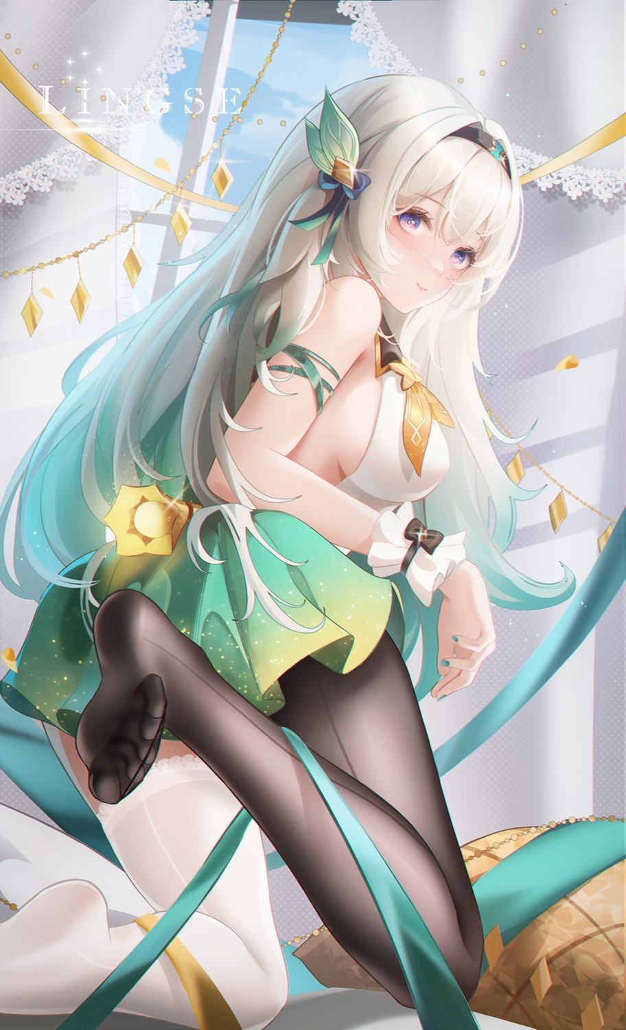 dress feet firefly honkai:_star_rail lingse no_bra thighhighs