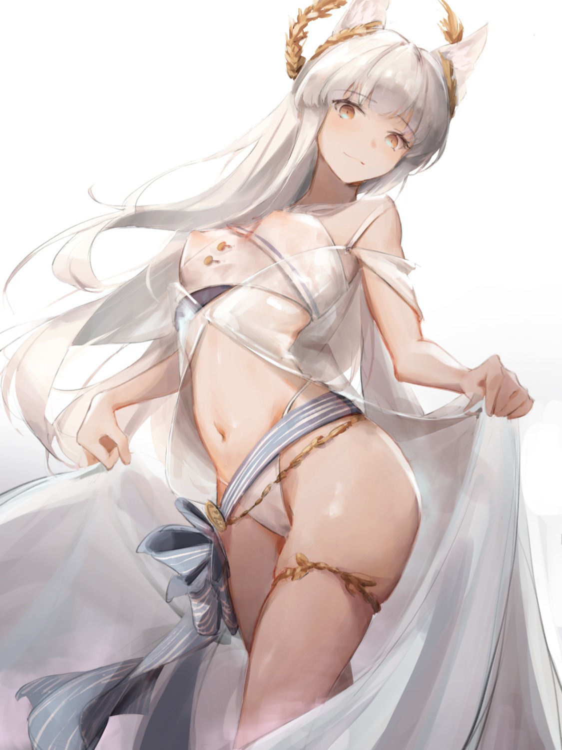 animal_ears arknights erect_nipples eyyy garter lingerie pantsu platinum_(arknights) see_through skirt_lift