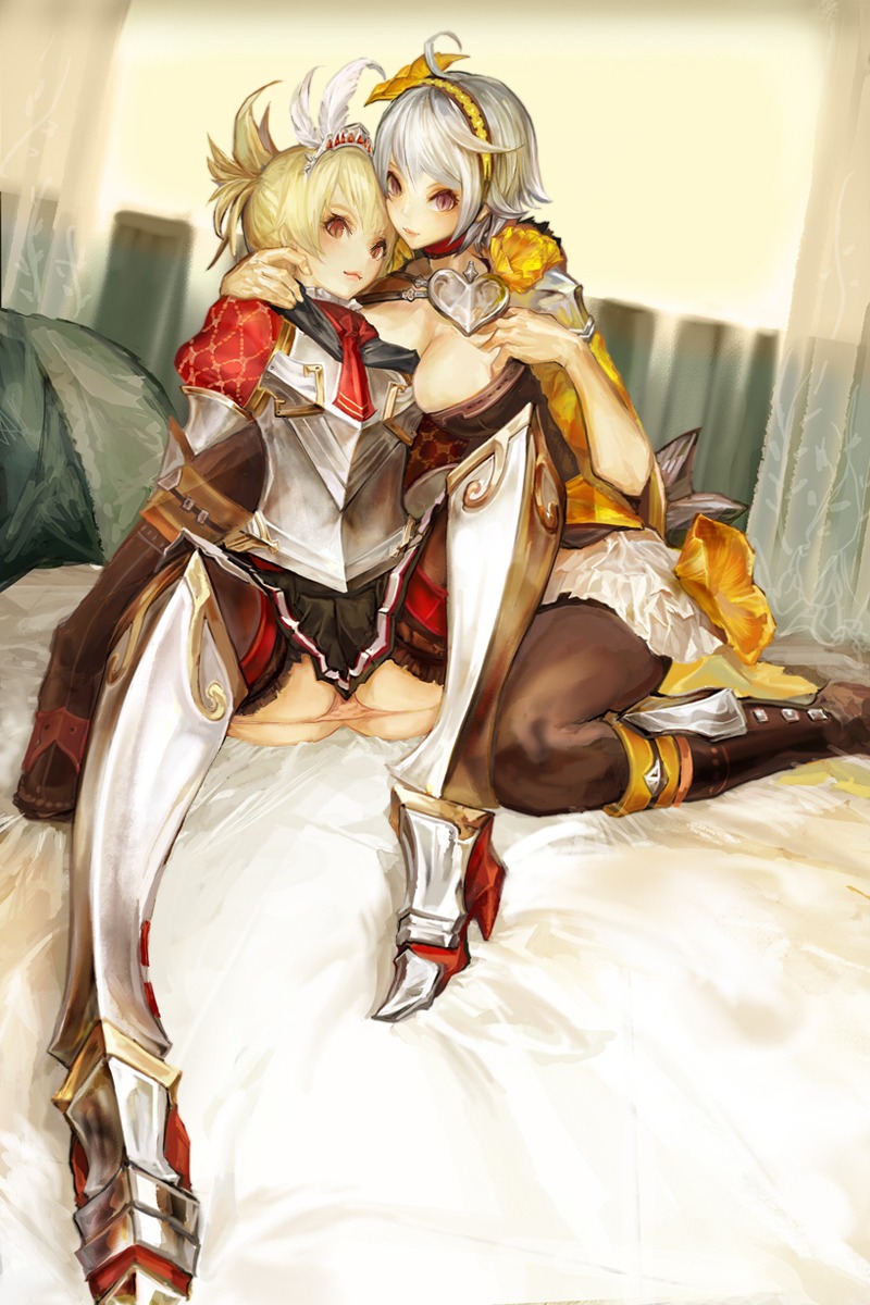 armor cleavage fantasy_earth_zero n.a. pantsu panty_pull pantyhose thighhighs