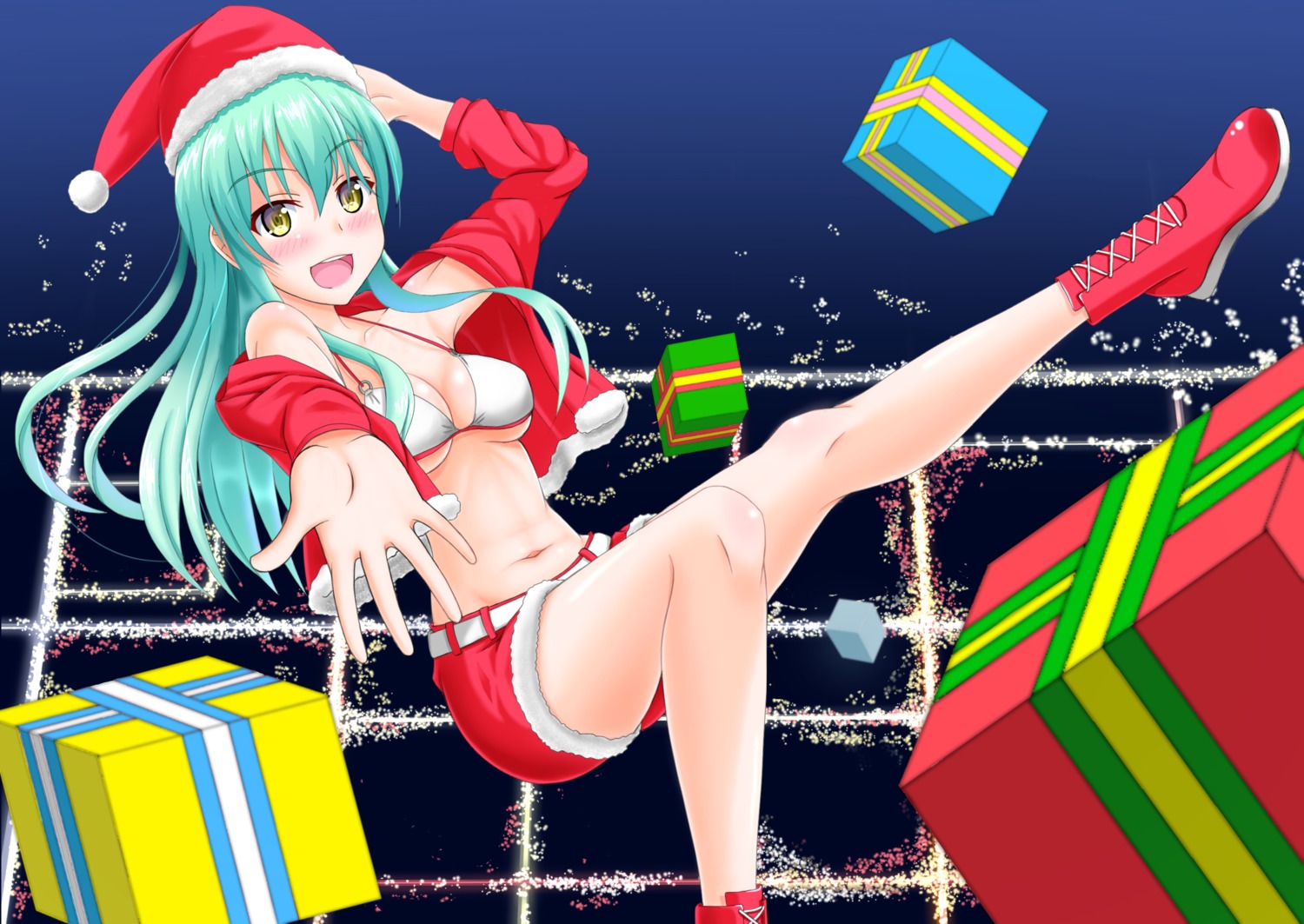 bikini_top christmas cleavage kantai_collection shirouzu_myuuta suzuya_(kancolle) swimsuits underboob