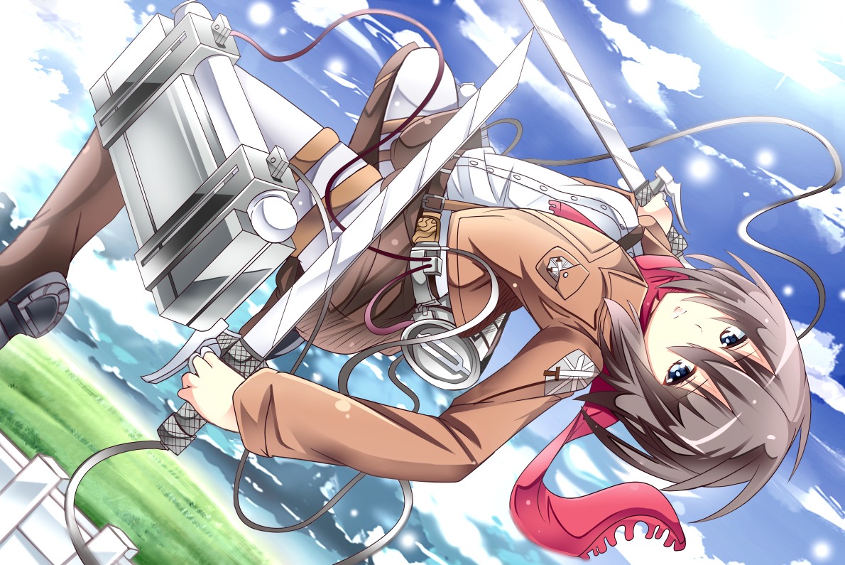 landscape mikasa_ackerman shinekalta shingeki_no_kyojin sword uniform