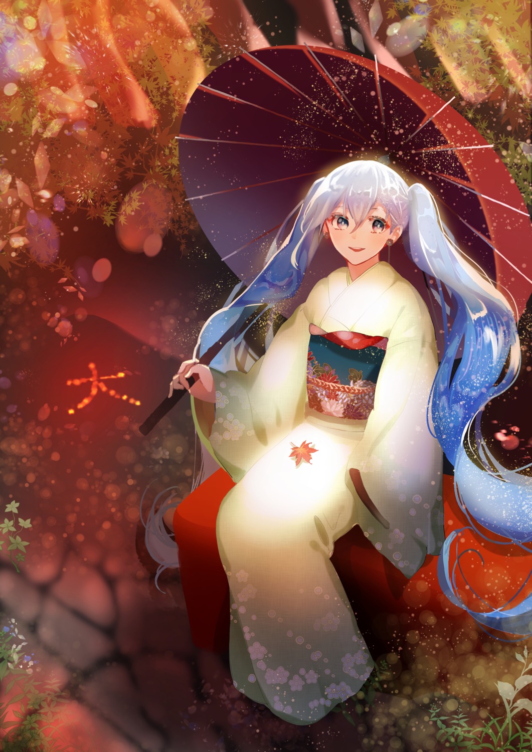 hatsune_miku kimono kyoto_nippon_festival sakichi umbrella vocaloid