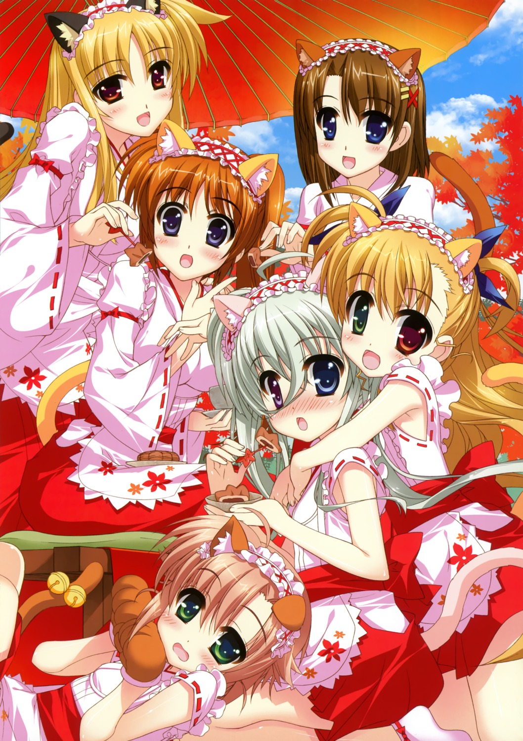 animal_ears einhart_stratos fate_testarossa fujima_takuya heterochromia lolita_fashion mahou_shoujo_lyrical_nanoha mahou_shoujo_lyrical_nanoha_vivid maid miko miura_rinaldi nekomimi tail takamachi_nanoha vivio wa_lolita yagami_hayate