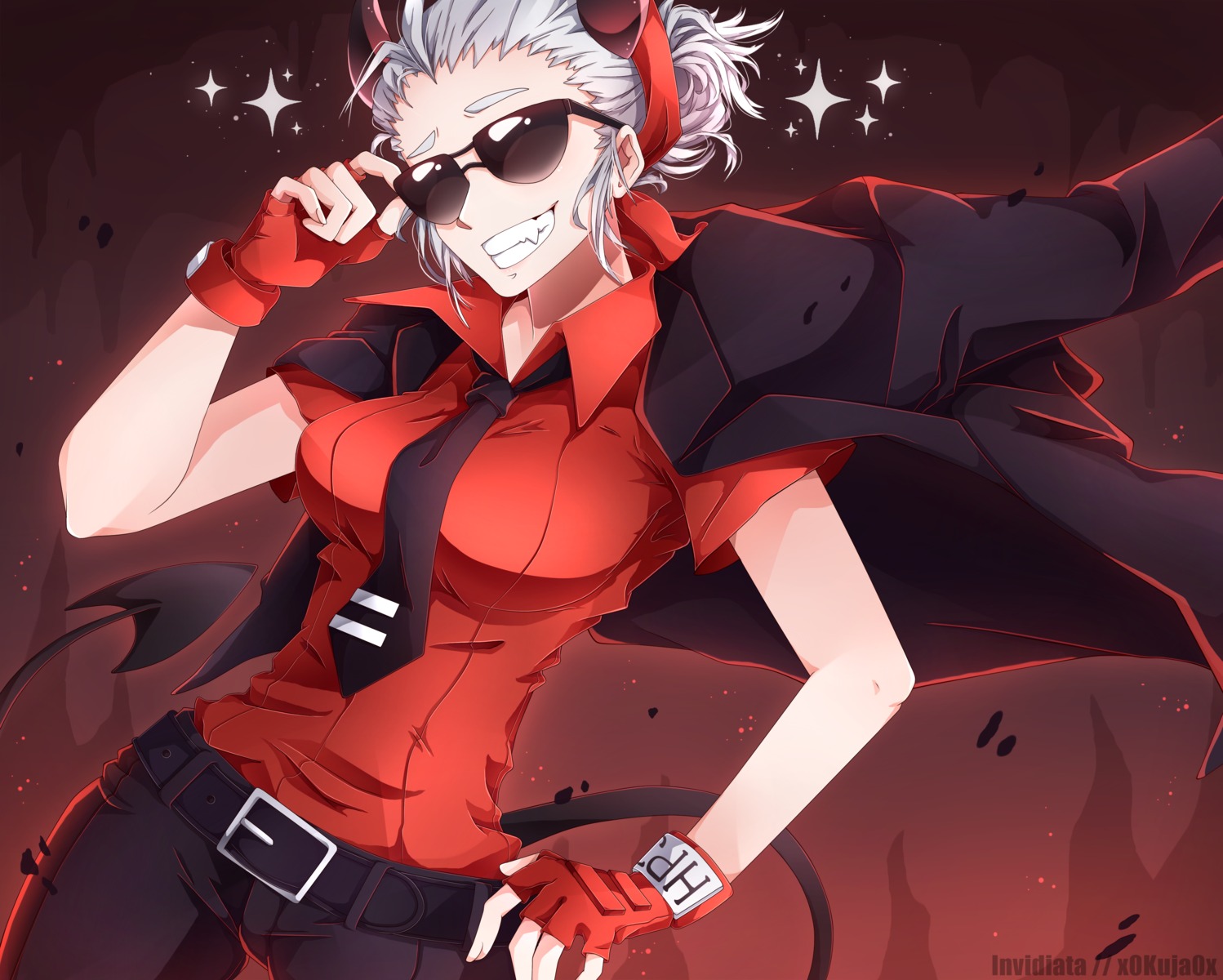 business_suit devil helltaker horns invidiata justice_(helltaker) megane tail