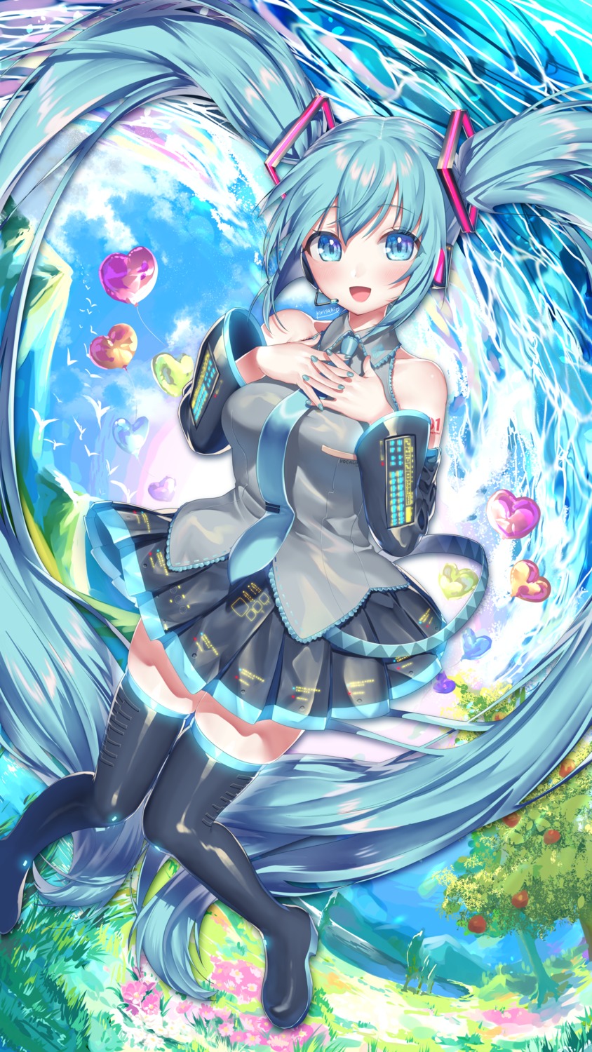 hatsune_miku headphones kirisaki_shuusei tattoo thighhighs vocaloid