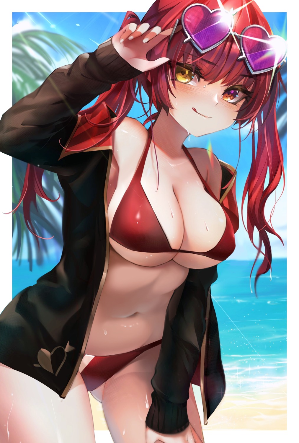 bikini heterochromia hololive houshou_marine megane open_shirt scturkv0921 swimsuits