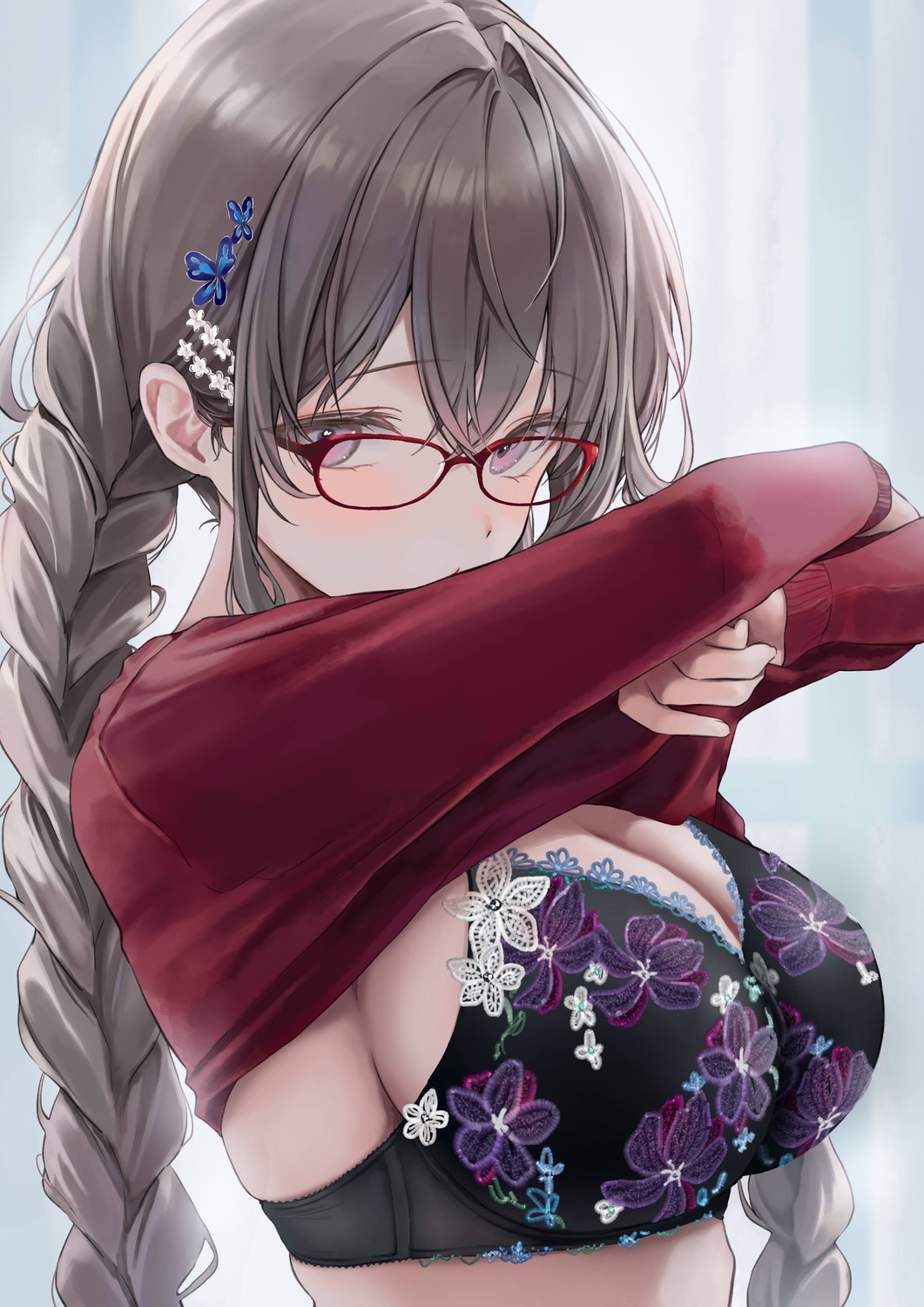 bra cleavage huziko32 megane shirt_lift sweater undressing