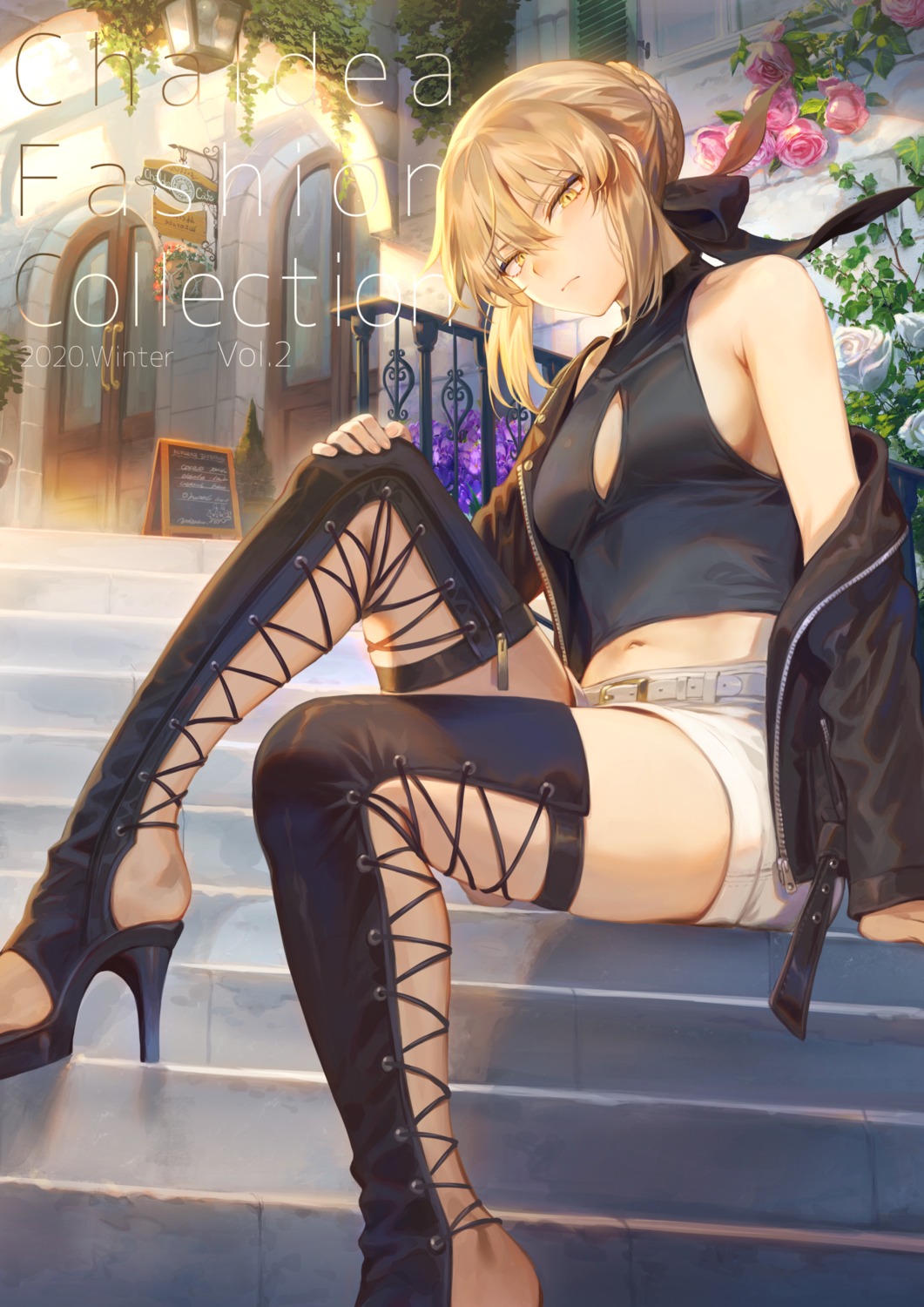 fate/grand_order garter heels mashu_(003) no_bra saber saber_alter thighhighs