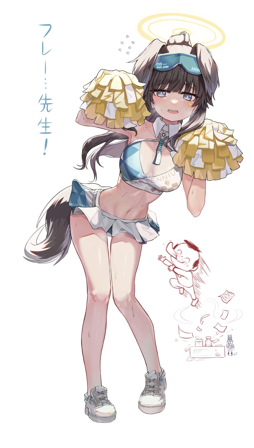 animal_ears blue_archive cheerleader gro_(lee145879) halo inumimi nekozuka_hibiki no_bra skirt_lift tail tattoo