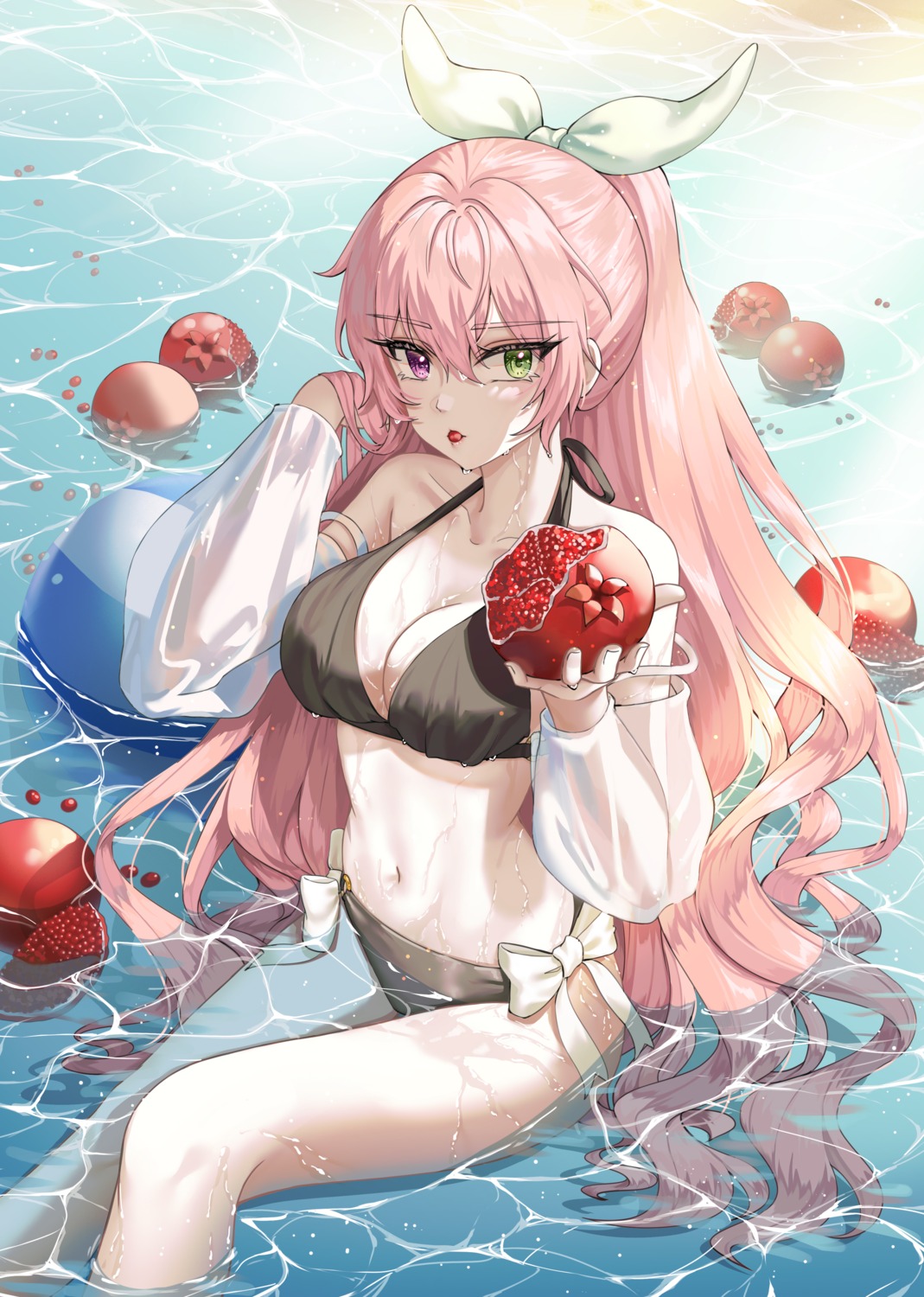 bikini cleavage heterochromia jisu_lee see_through swimsuits wet