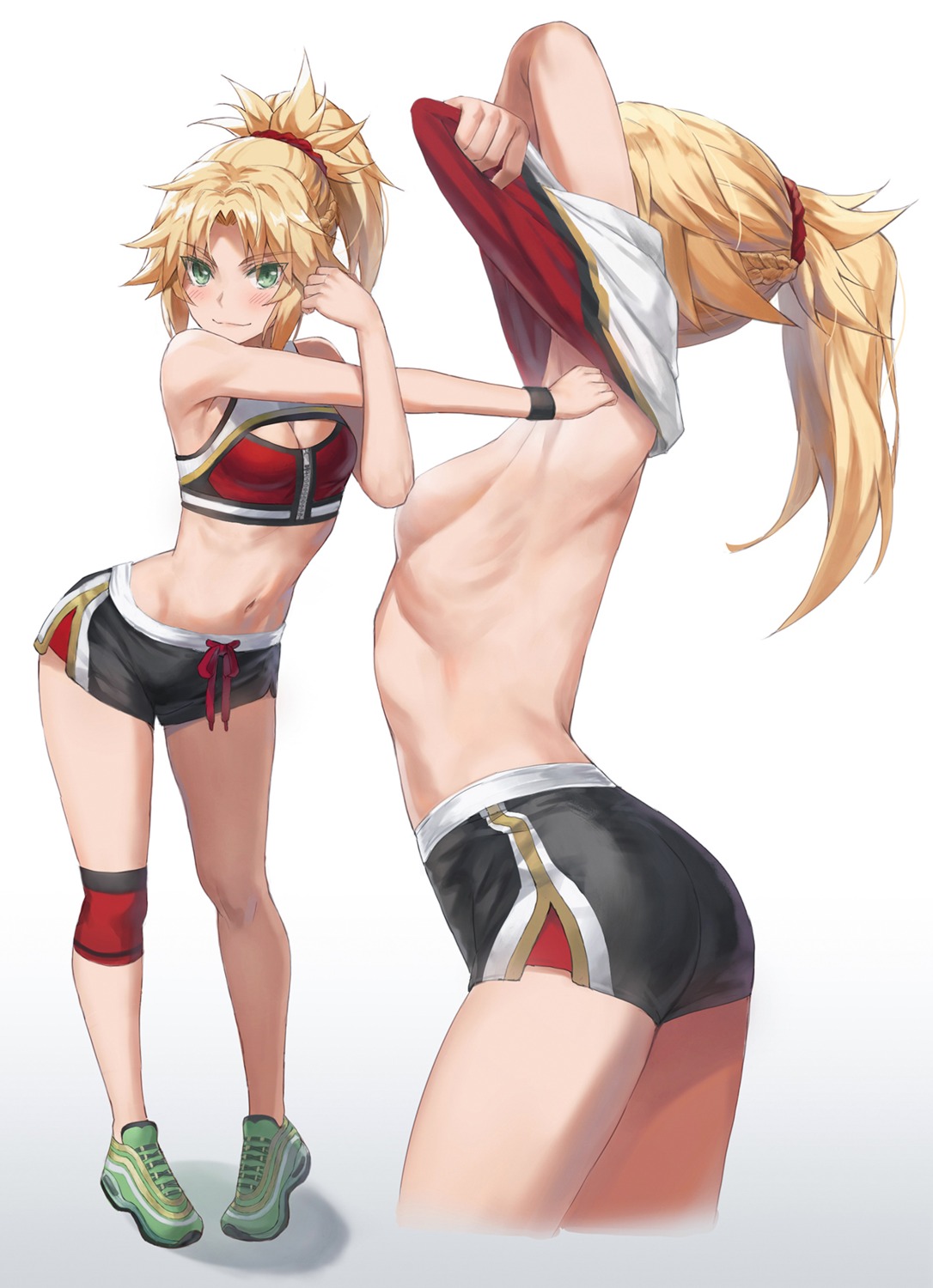 ass breasts cleavage fate/apocrypha fate/stay_night gym_uniform mordred_(fate) no_bra shirt_lift tonee undressing