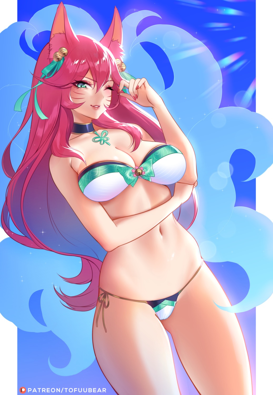 ahri animal_ears bikini kitsune league_of_legends swimsuits tail tofuubear