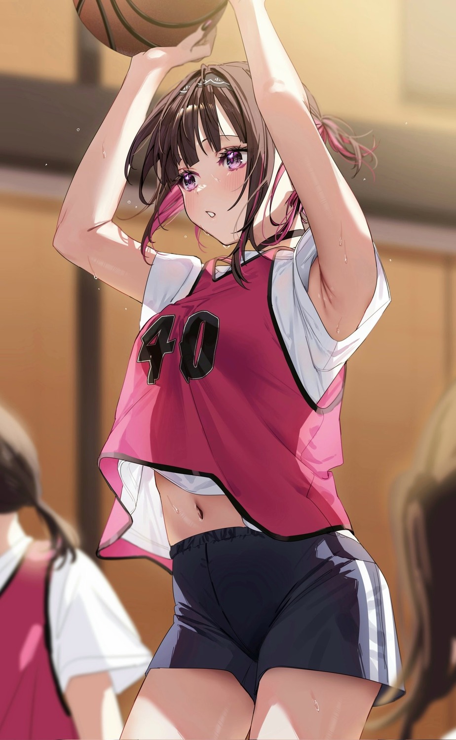 basketball chigusa_minori gym_uniform see_through shino_to_ren shirayuki_ren shirt_lift wet