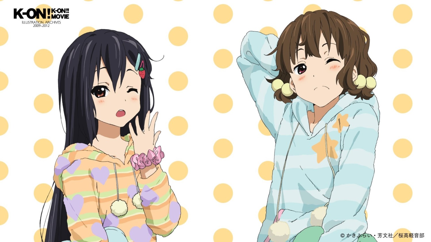 k-on! nakano_azusa pajama suzuki_jun takahashi_mariko wallpaper