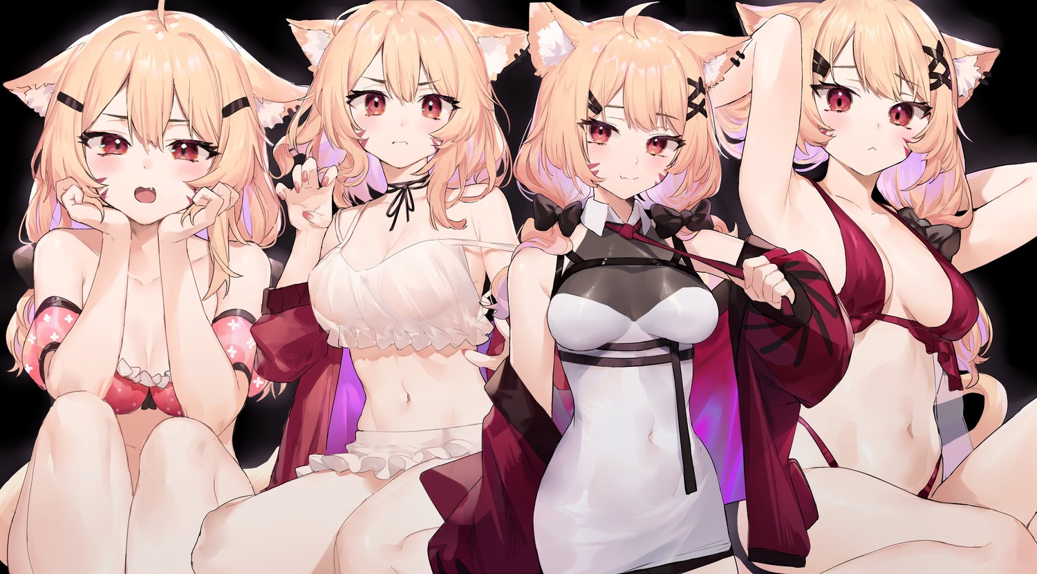 animal_ears bikini cleavage dress nekomimi neonbeat see_through shyrei_faolan swimsuits tail vyugen