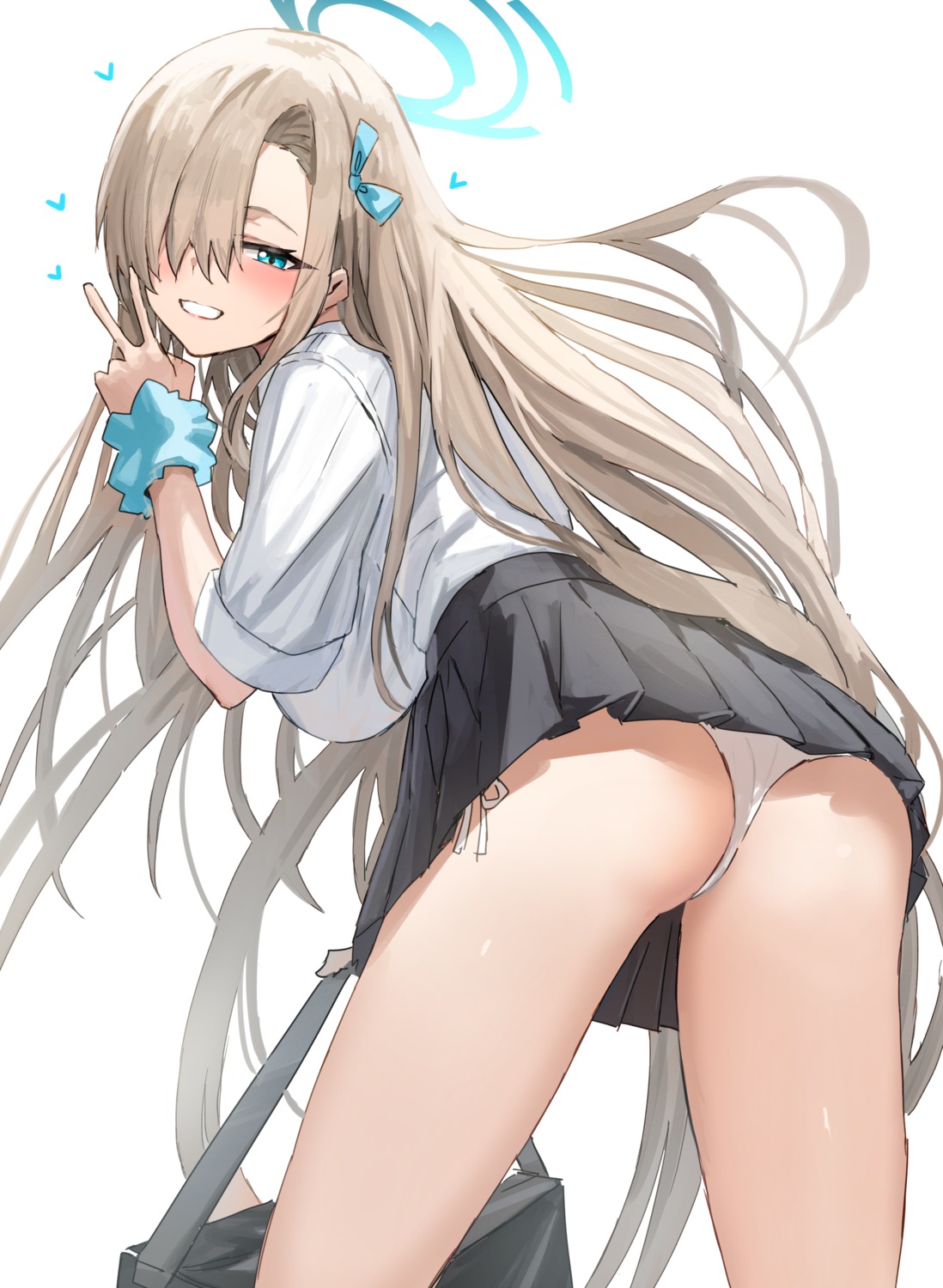 ass blue_archive halo horn/wood ichinose_asuna pantsu seifuku skirt_lift string_panties thong