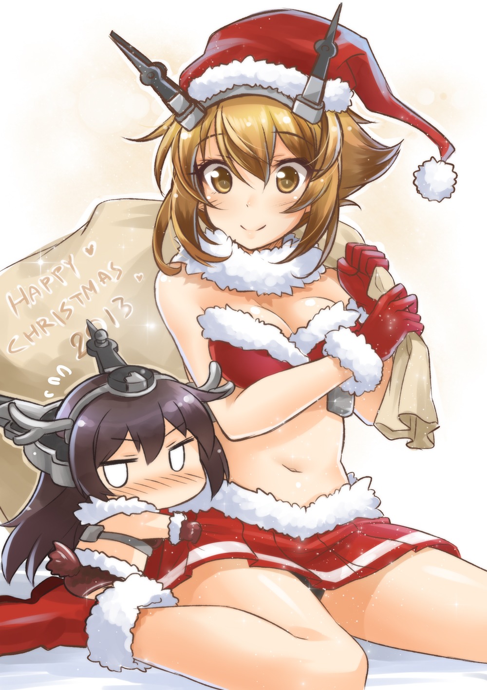 chibi christmas cleavage kantai_collection mutsu_(kancolle) nagato_(kancolle) okitakung pantsu thighhighs
