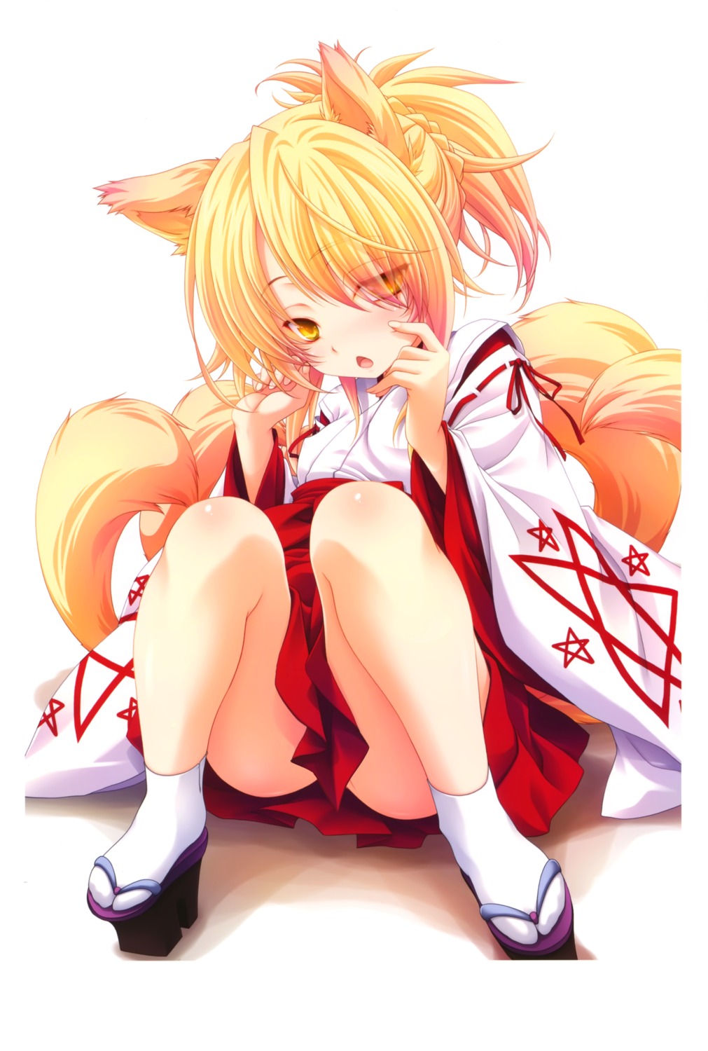animal_ears highschool_dxd kitsune kunou miko miyama-zero nopan possible_duplicate skirt_lift tail