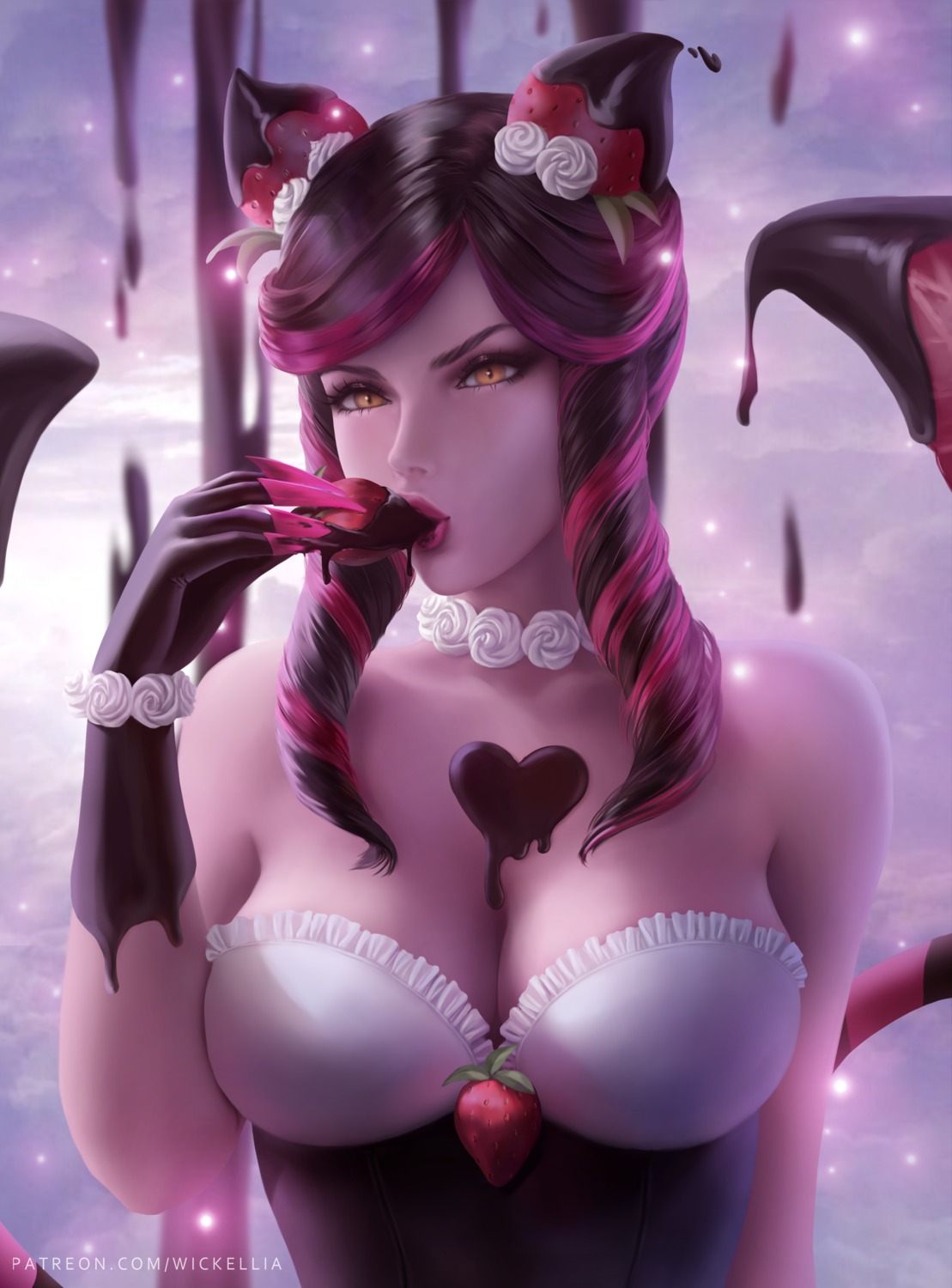 animal_ears cleavage cream evelynn league_of_legends no_bra tail wickellia