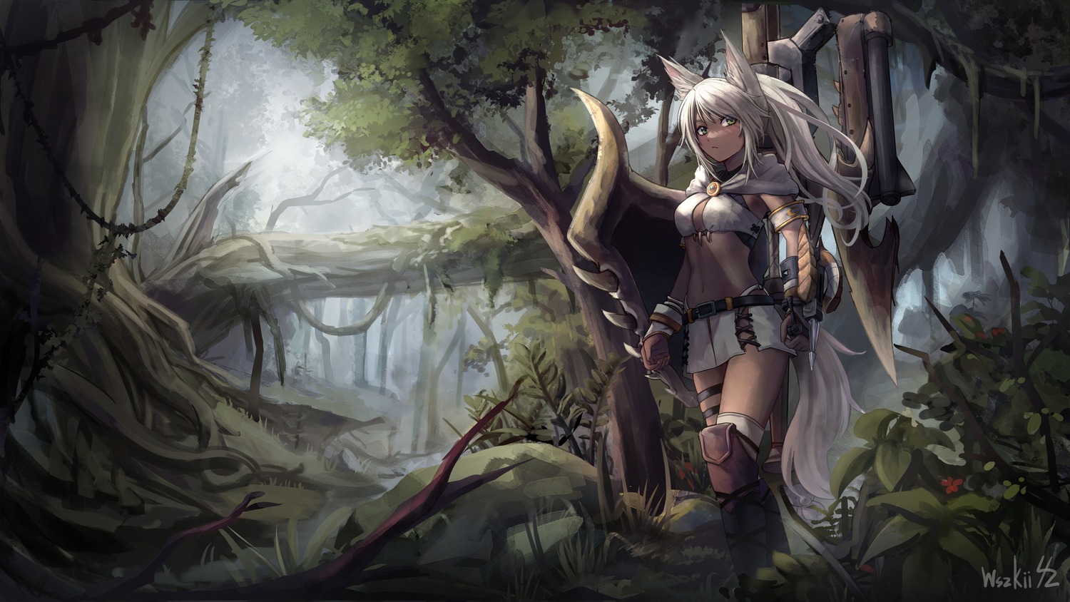 animal_ears armor garter tail thighhighs weapon wszkii