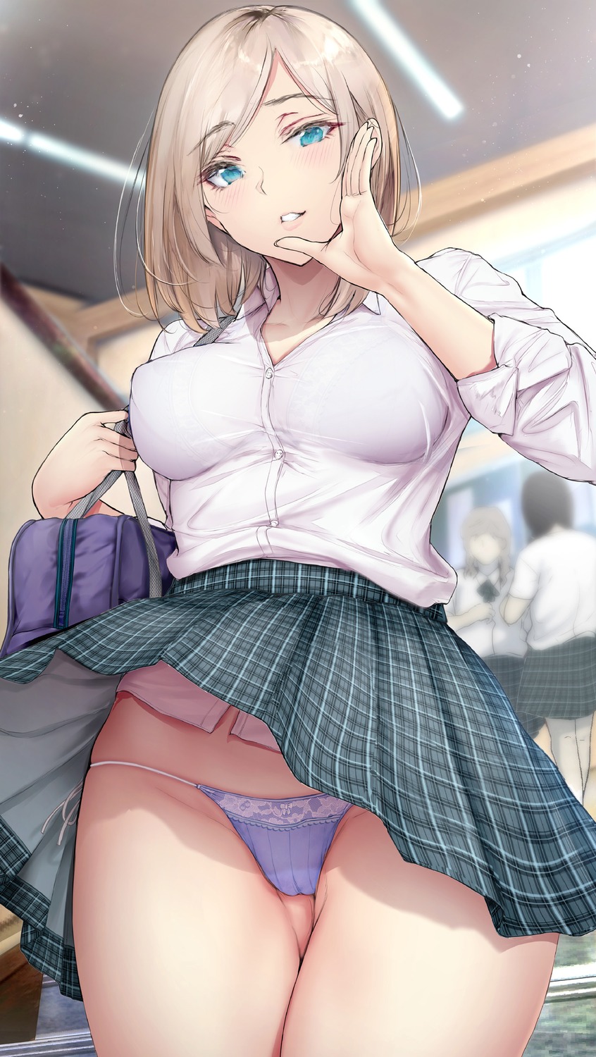 bra cameltoe erect_nipples gentsuki pantsu see_through seifuku skirt_lift string_panties