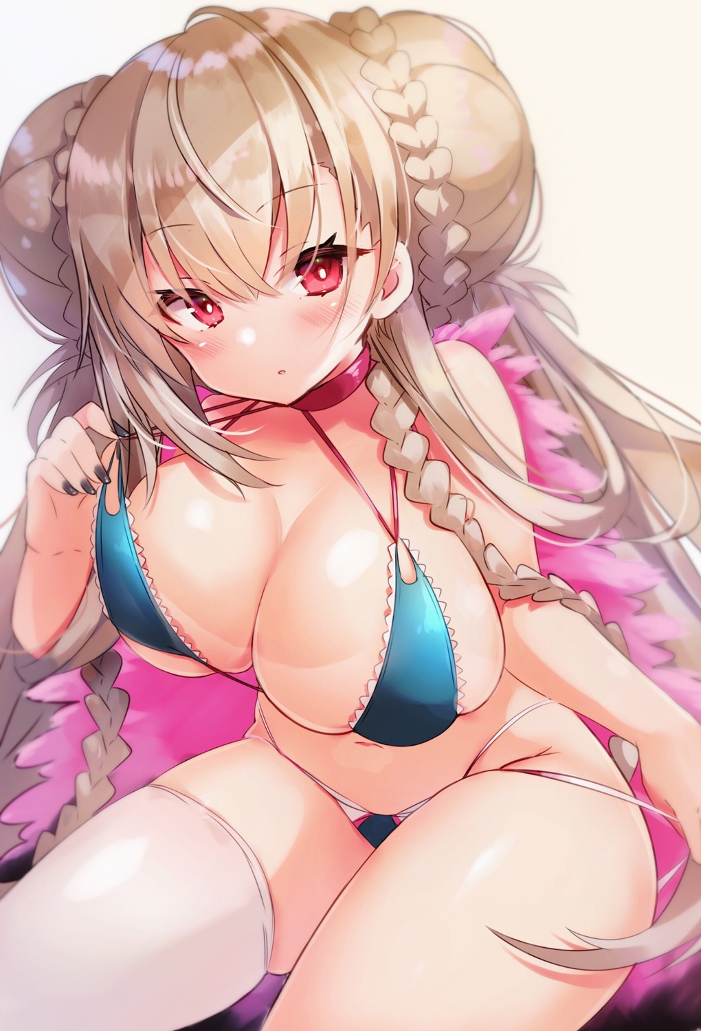 azur_lane bikini formidable_(azur_lane) nekomugiharu panty_pull swimsuits tan_lines thighhighs undressing