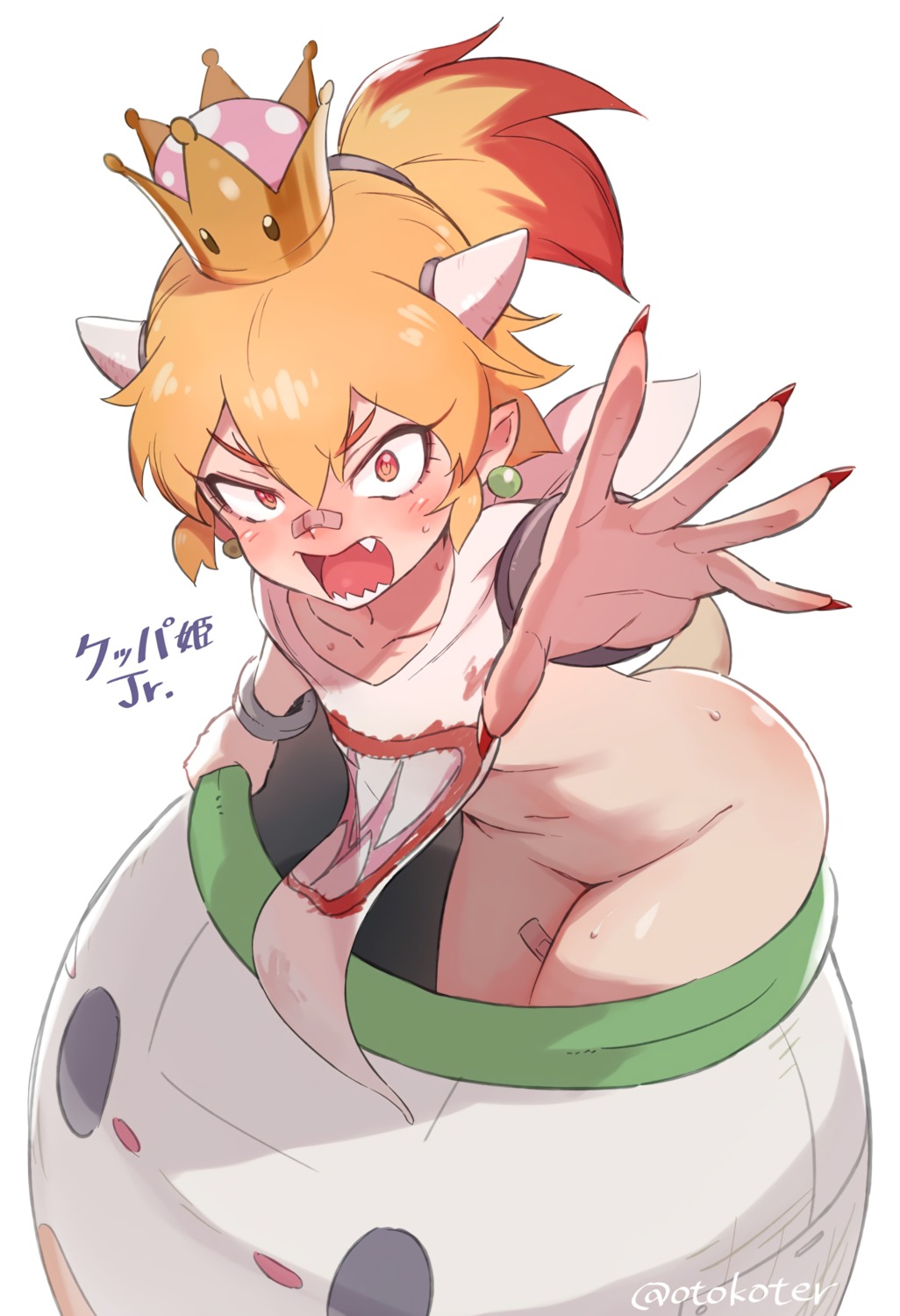 bandaid bottomless bowsette_jr. horns new_super_mario_bros._u_deluxe no_bra pointy_ears shirt_lift tail toku_(ke7416613)