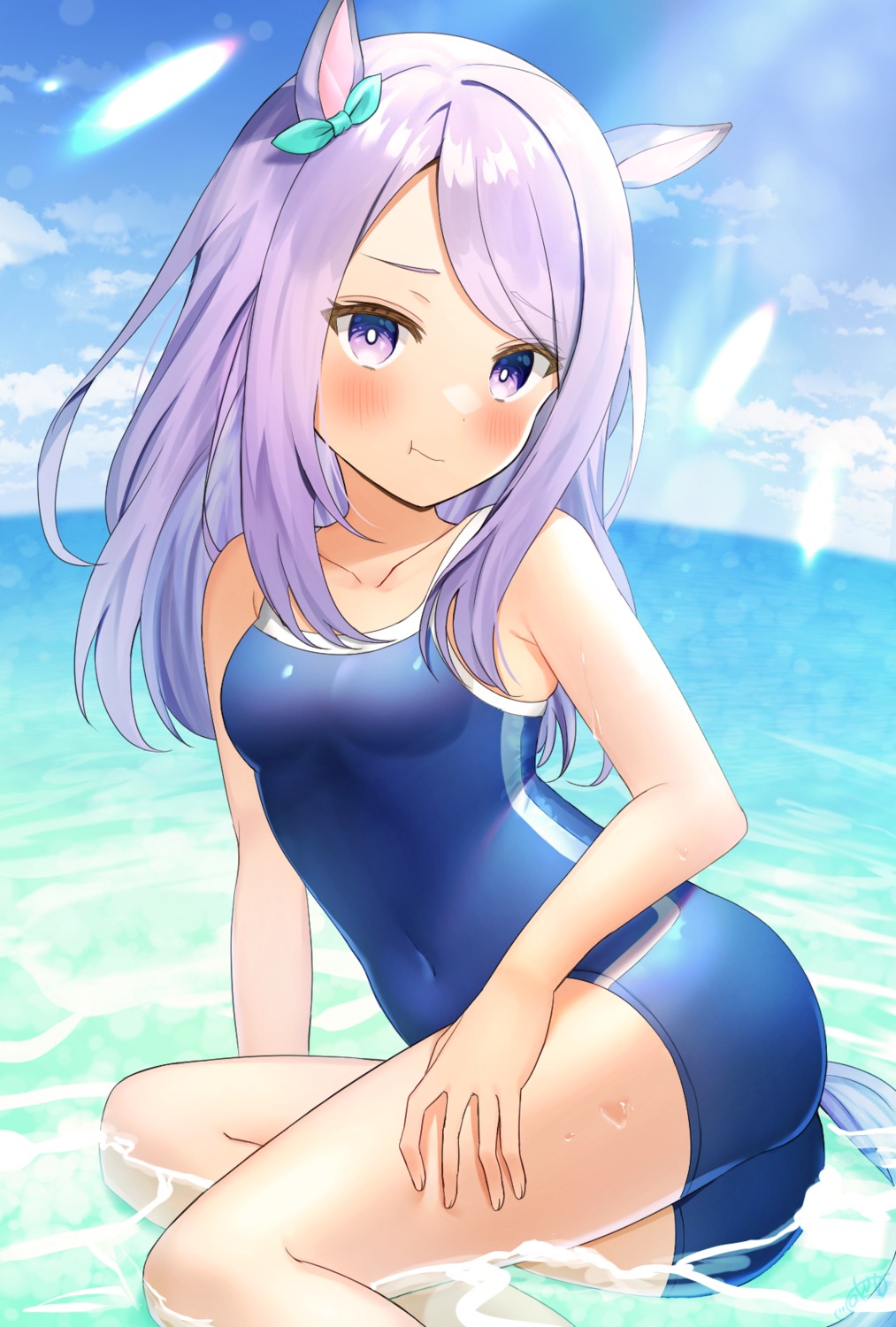 animal_ears ass mejiro_mcqueen_(umamusume) saki_usagi school_swimsuit swimsuits tail uma_musume_pretty_derby wet