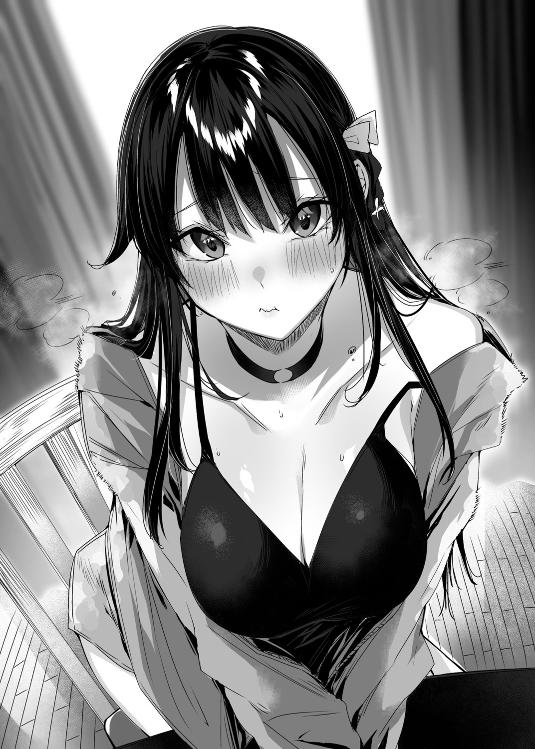 cleavage hitotsuba_kaede kakao monochrome ryoushin_no_shakkin_wo_katagawari_shite_morau_jouken_wa_nihonichi_kawaii_joshikousei_to_issho_ni_kurasu_koto_deshita.