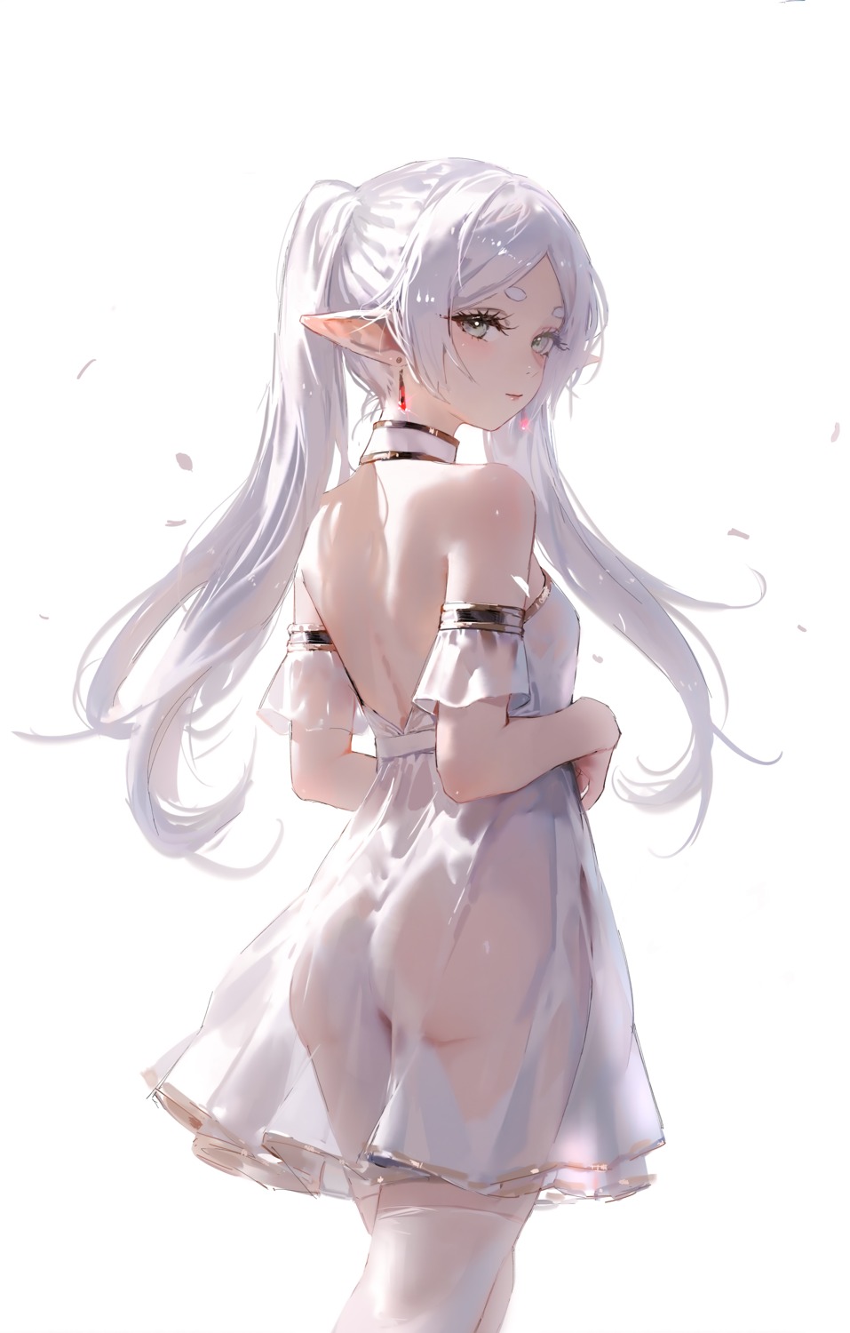 ass dress elf frieren nixeu no_bra nopan pointy_ears see_through sousou_no_frieren thighhighs