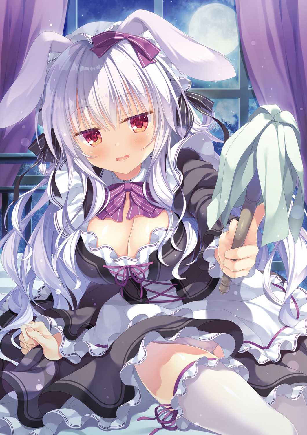 animal_ears bunny_ears cleavage maid skirt_lift takano_yuki thighhighs