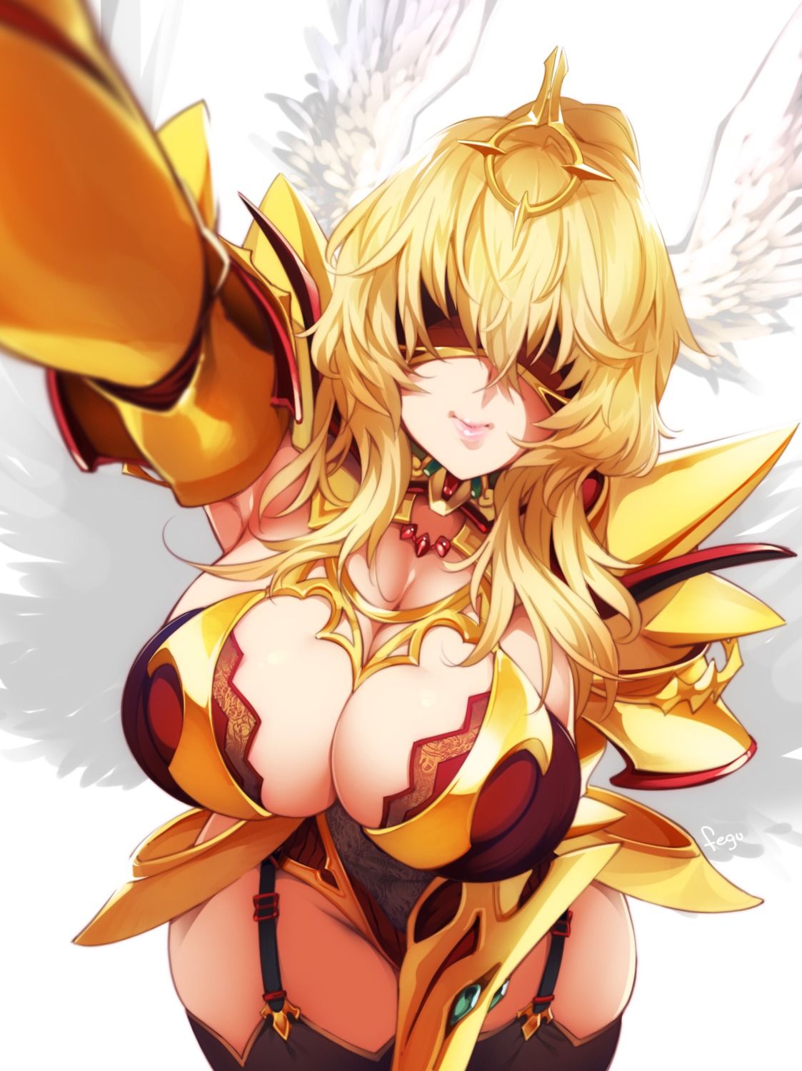 armor feguimel leotard no_bra soccer_spirits stockings thighhighs wings