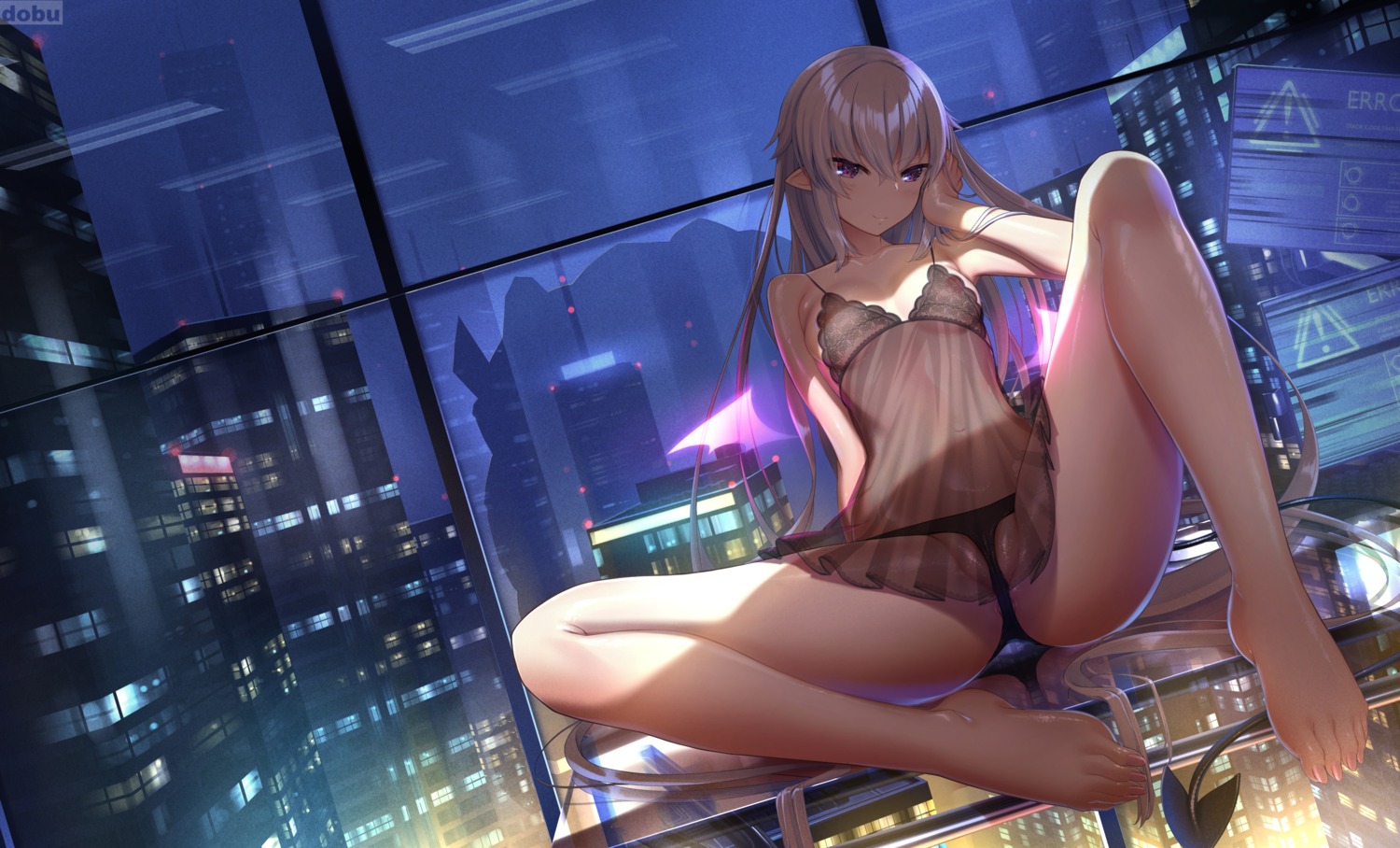 cameltoe dobunezumi feet lingerie nipples pantsu pointy_ears see_through tail thong wings