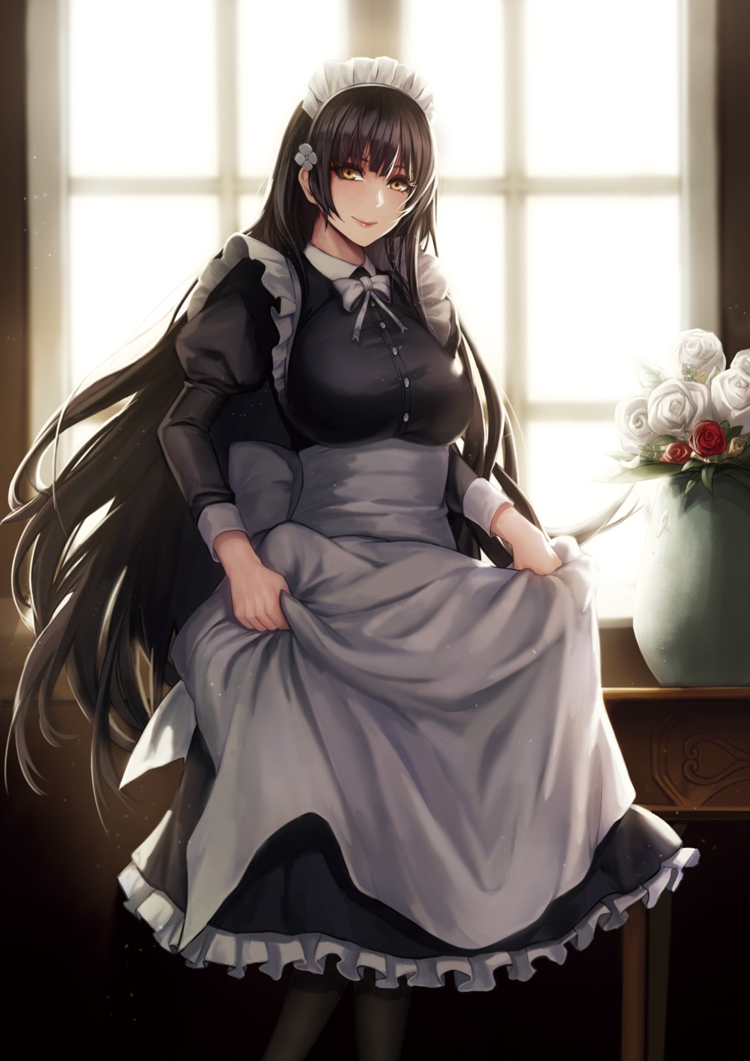 girls_frontline kibellin maid qbz-95_(girls_frontline) skirt_lift