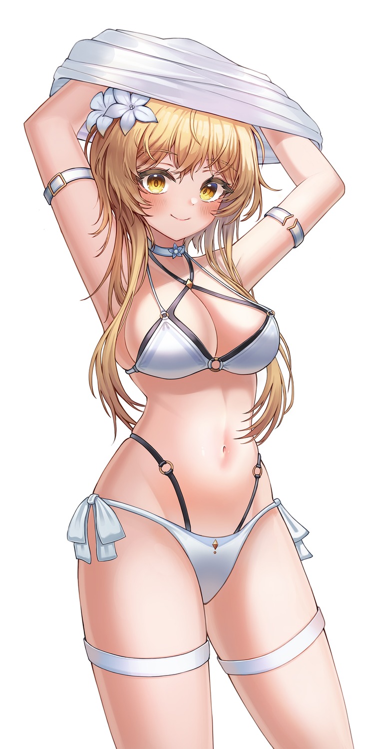 bikini garter genshin_impact lumine seemu_(wnslqjdignv_) swimsuits undressing