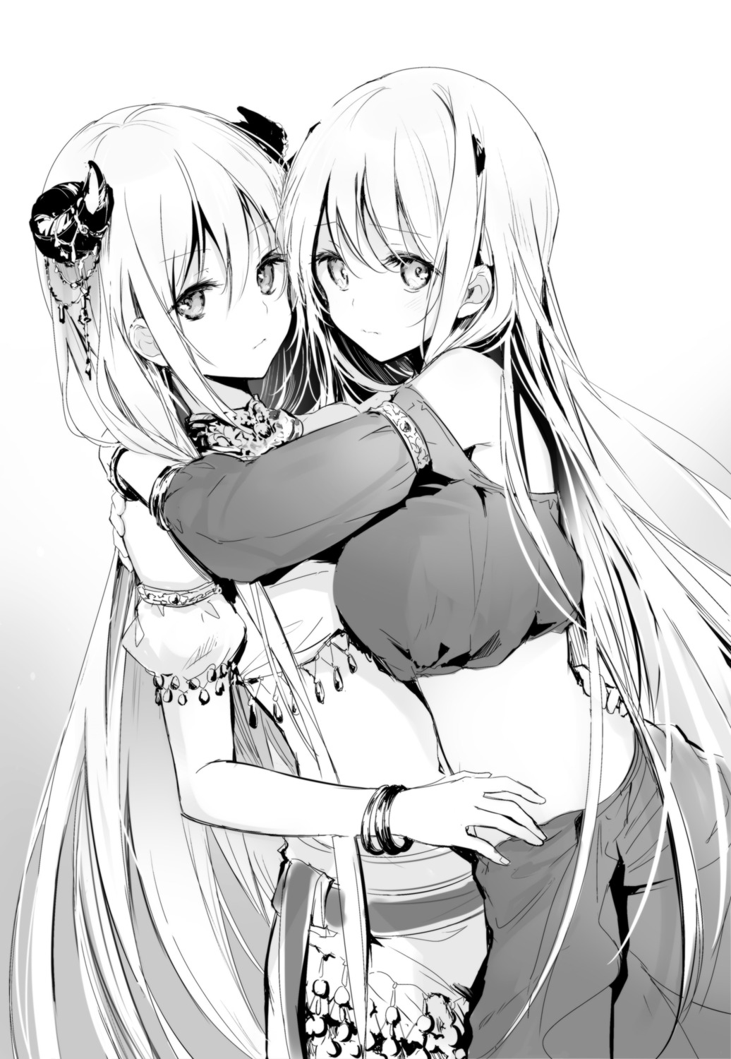 horns kei_(k_tmr) monochrome uchi_no_musume_no_tame_naraba_ore_wa_moshikashitara_maou_mo_taoseru_kamo_shirenai. yuri