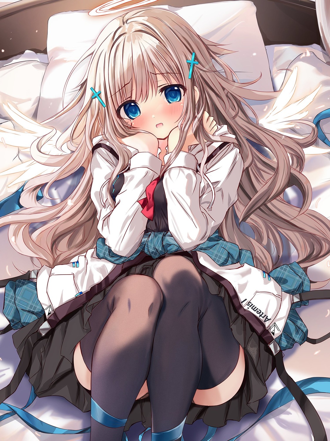 angel cutlass_(classic_chocolate) pantsu seifuku skirt_lift thighhighs wings