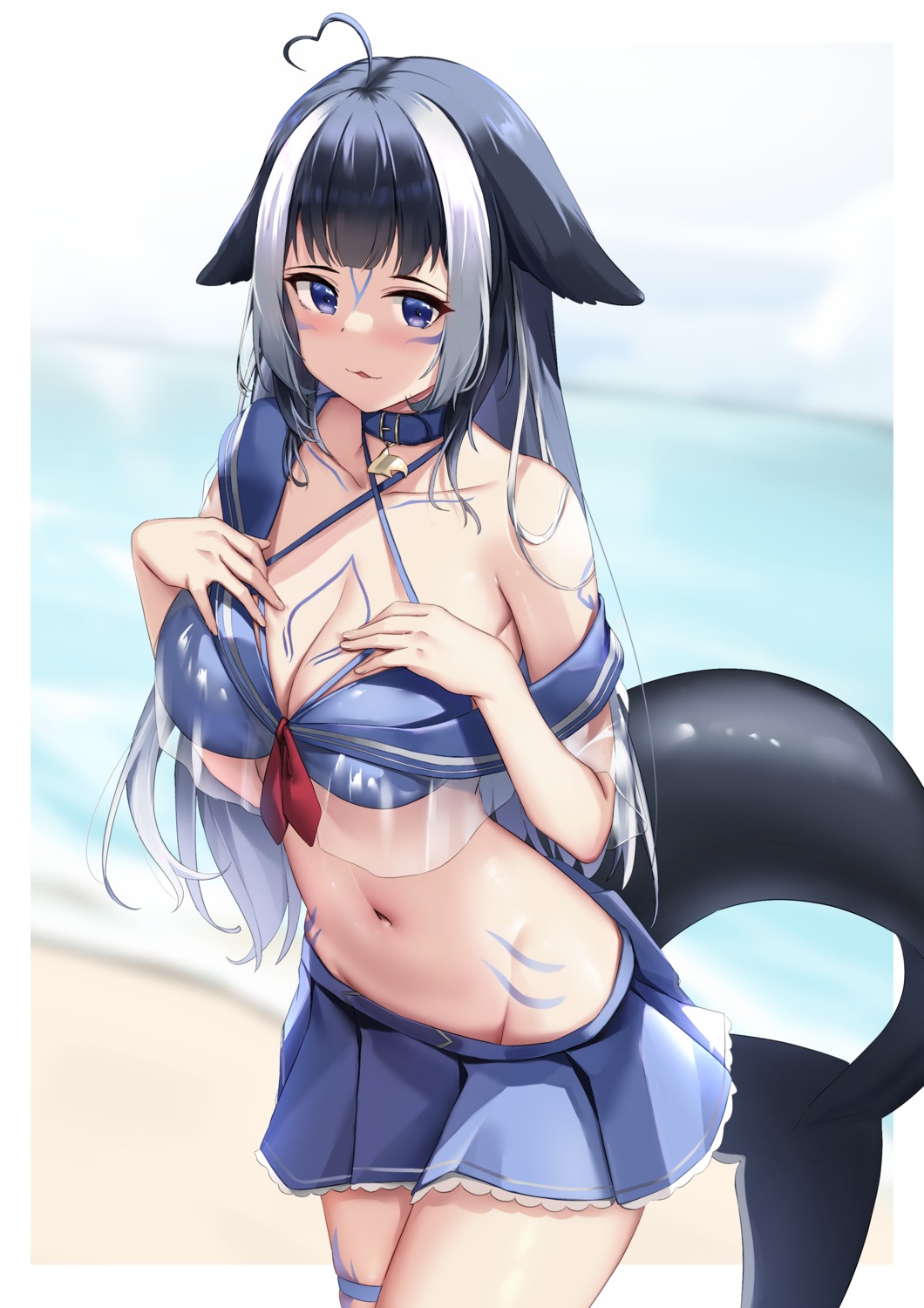 bikini garter indie_virtual_youtuber open_shirt see_through shylily skai_kun swimsuits tail