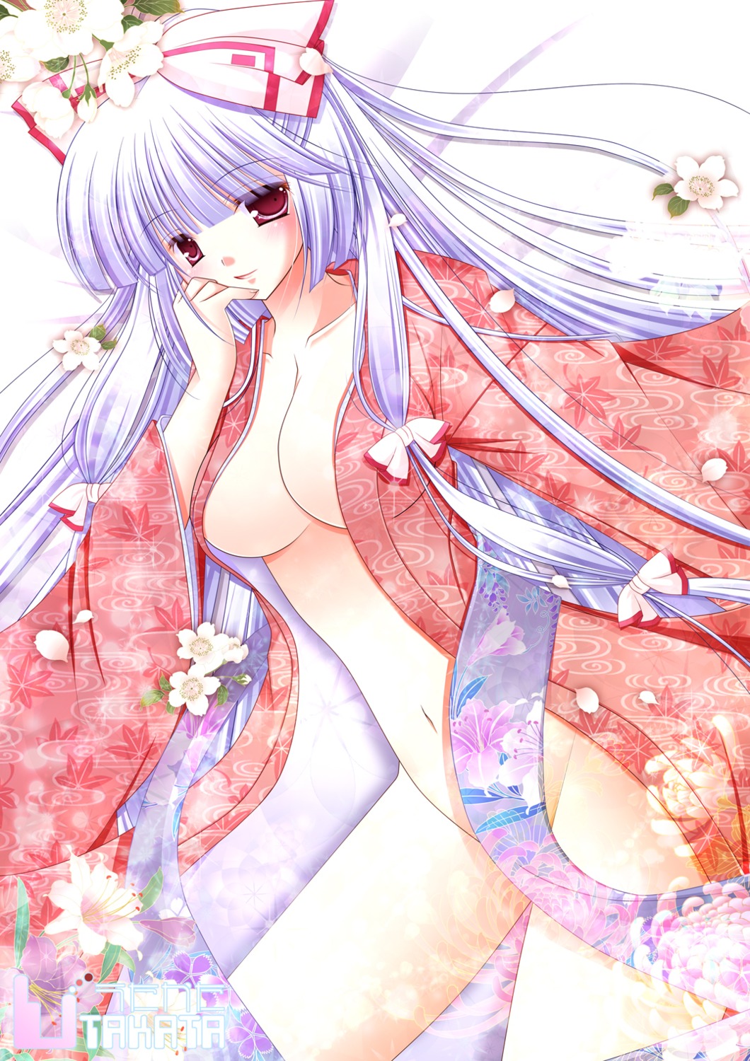 fujiwara_no_mokou hiyori-o kimono no_bra nopan open_shirt touhou