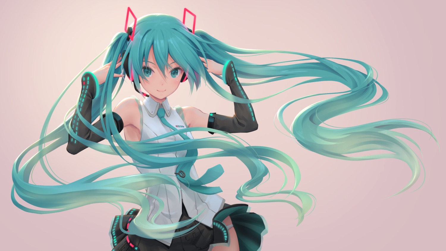 hatsune_miku headphones pantsu pinakes skirt_lift vocaloid wallpaper