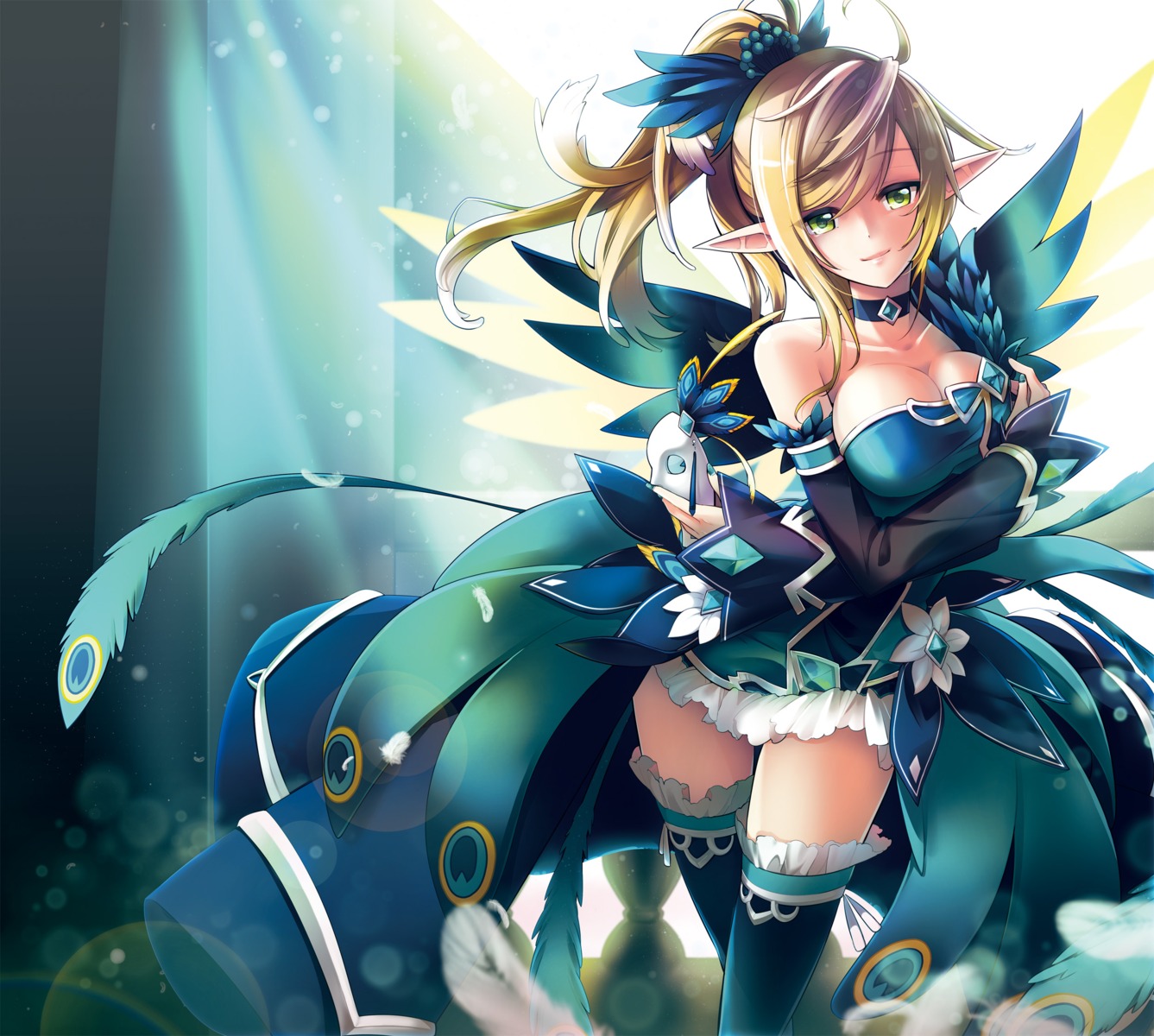 breast_hold cleavage elf elsword kuroshio_maki pointy_ears rena_(elsword) thighhighs