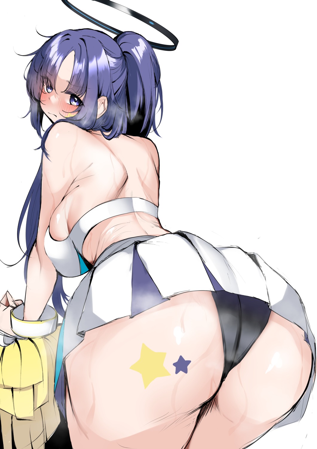 ass blue_archive cheerleader halo hayase_yuuka kshimu no_bra pantsu skirt_lift tattoo thong wet