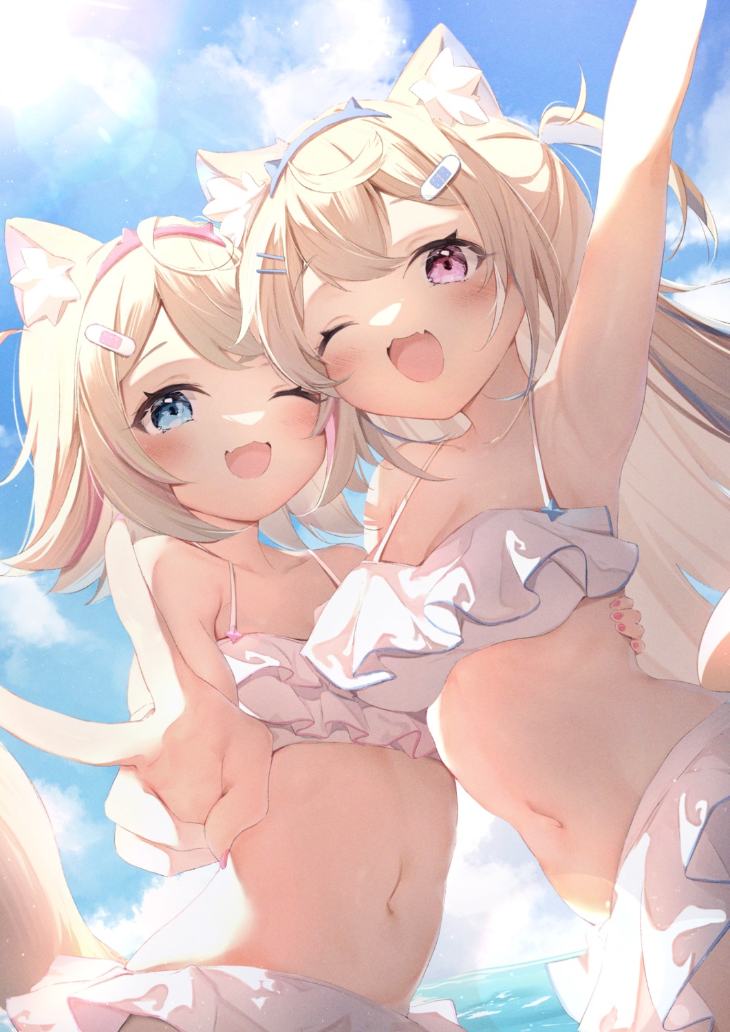 animal_ears bandaid bikini fuwawa_abyssgard hololive hololive_english inumimi mococo_abyssgard seboneko swimsuits tail