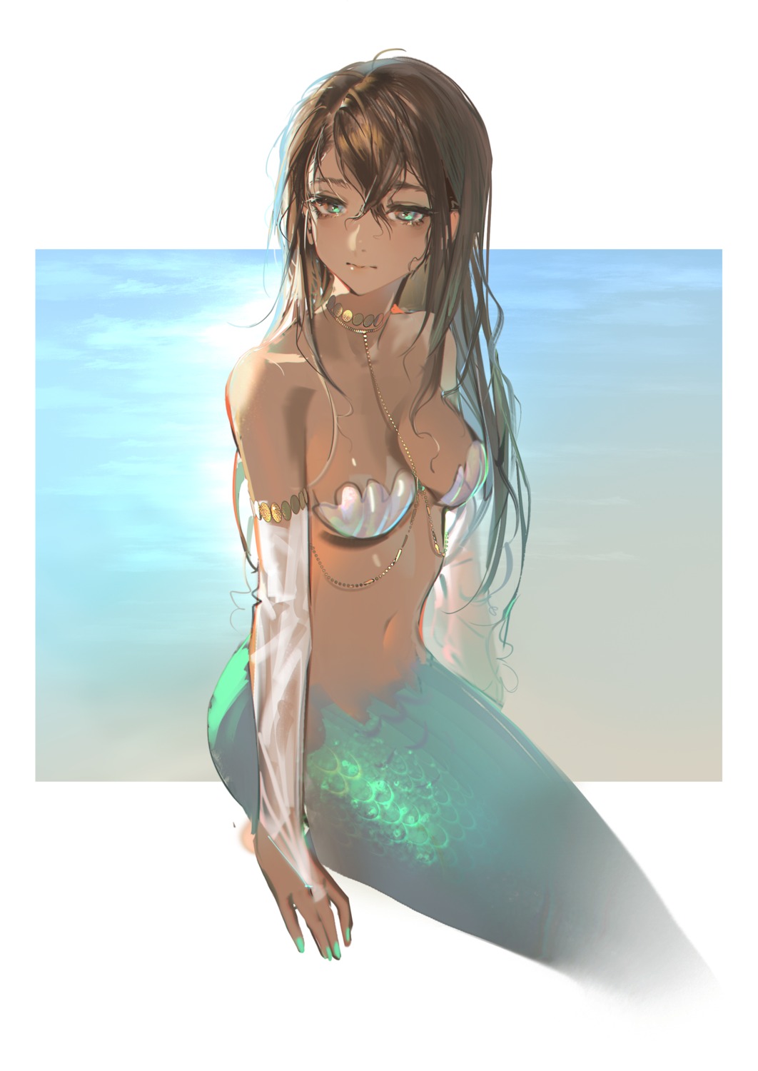 mermaid monster_girl pasties quuni sketch tail topless