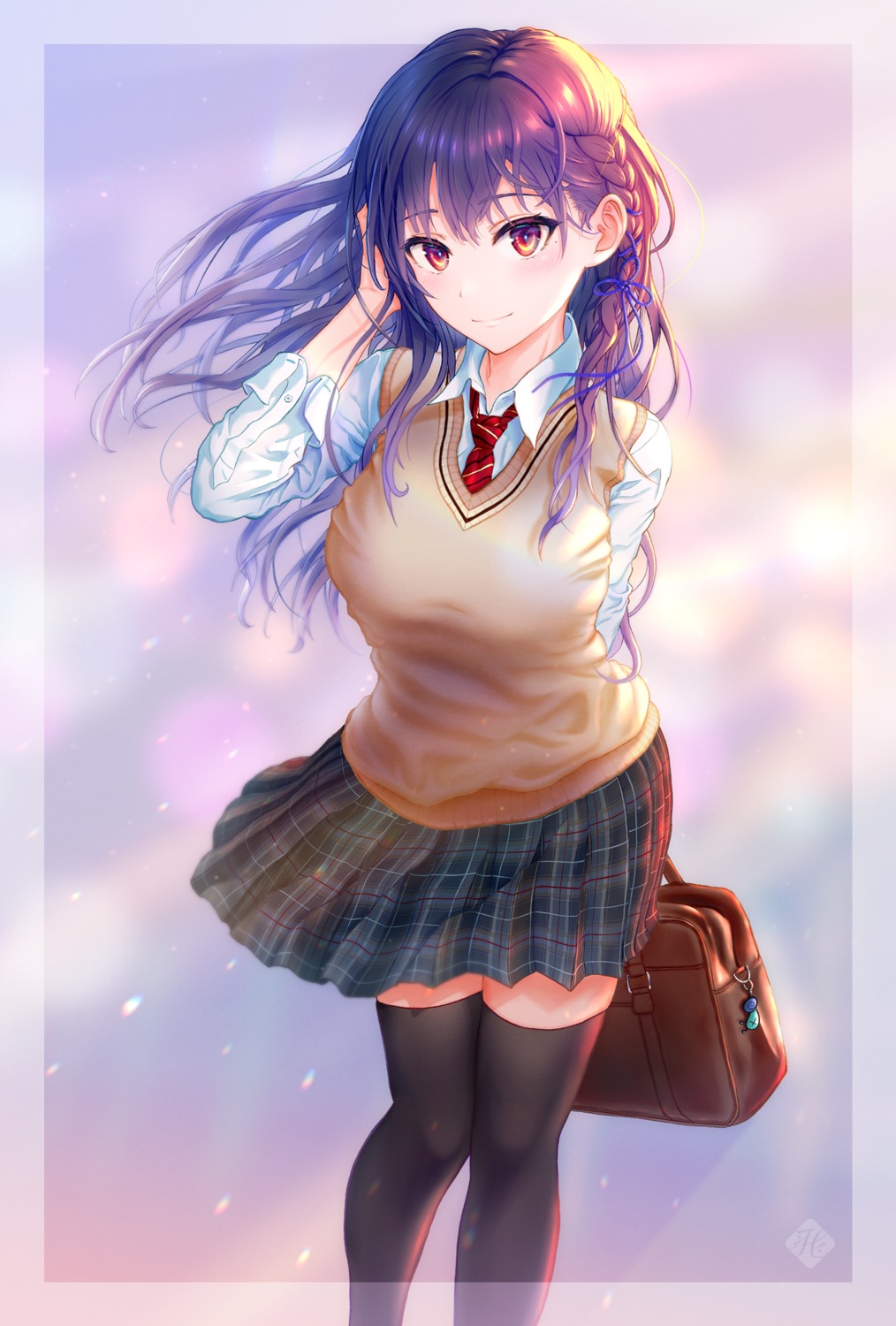 seifuku skirt_lift sweater tagme thighhighs