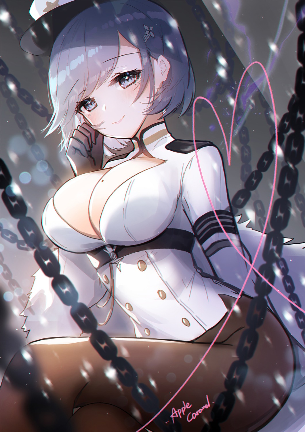 apple_caramel azur_lane chapayev_(azur_lane) cleavage no_bra nopan pantyhose uniform